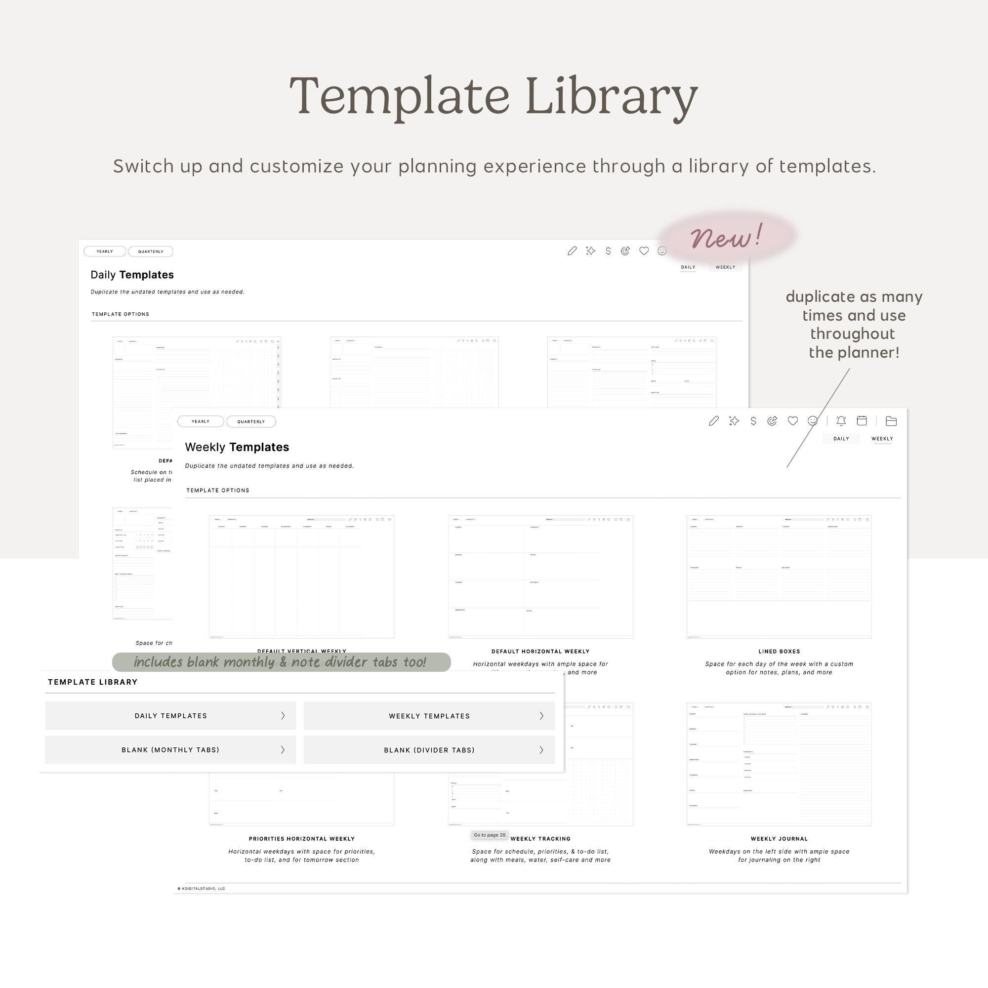 Template library with various planning templates included