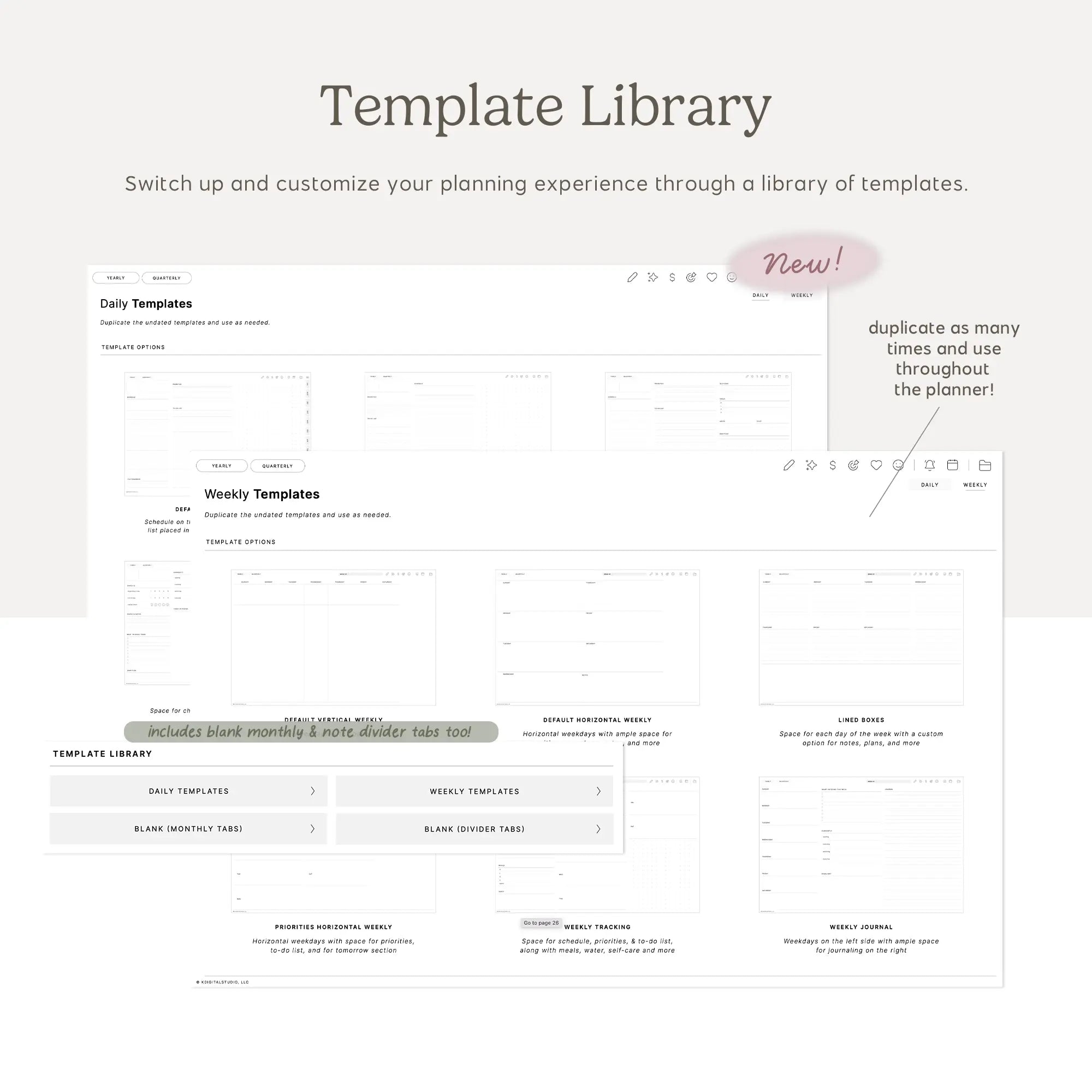 Template library with various planning templates included