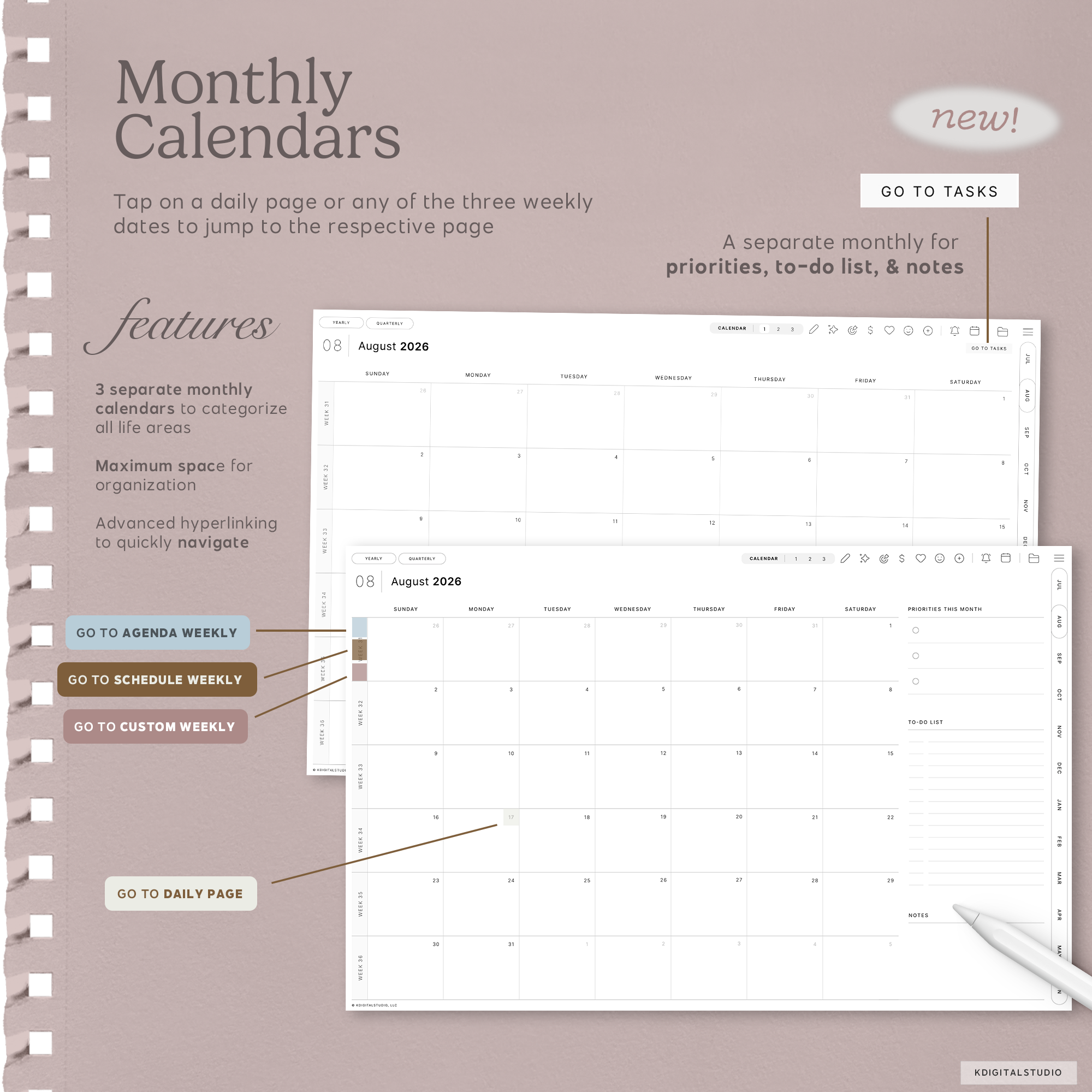 Cyberry Mid-Year Digital Planner in Landscape (2027-2027) KDigitalStudio