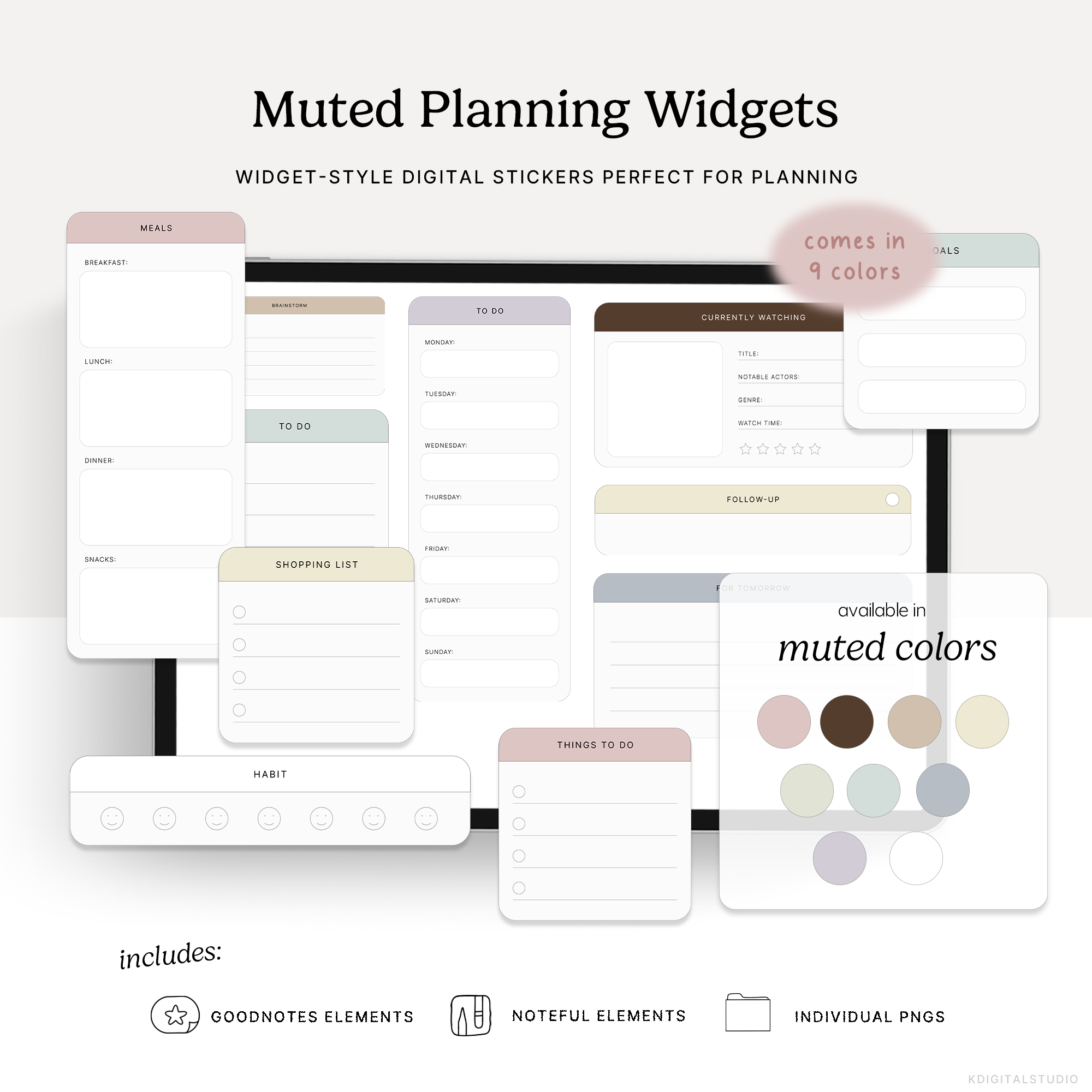 muted planning widgets digital stickers
