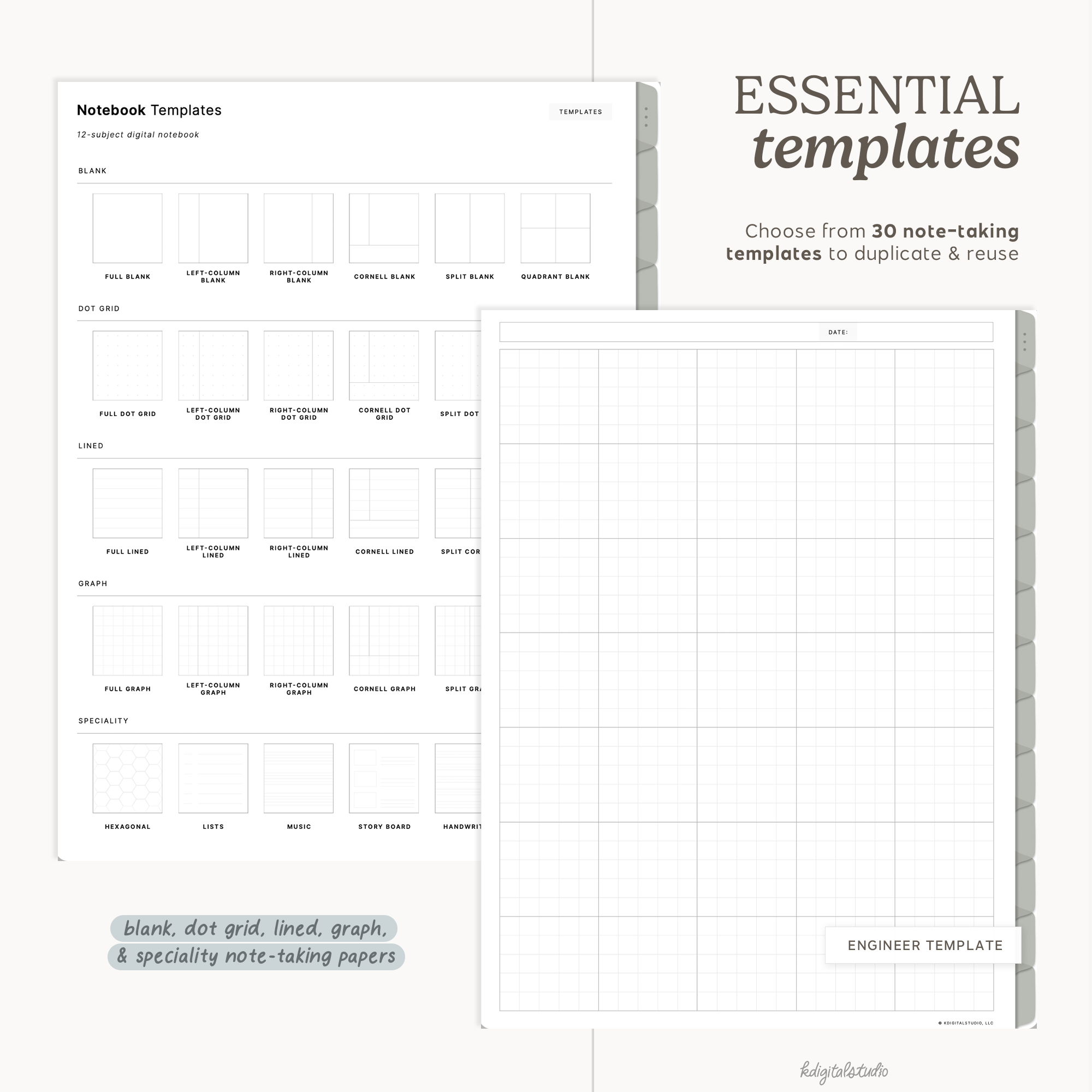 12-Subject Digital Notebooks with Tab Customizer KDigitalStudio