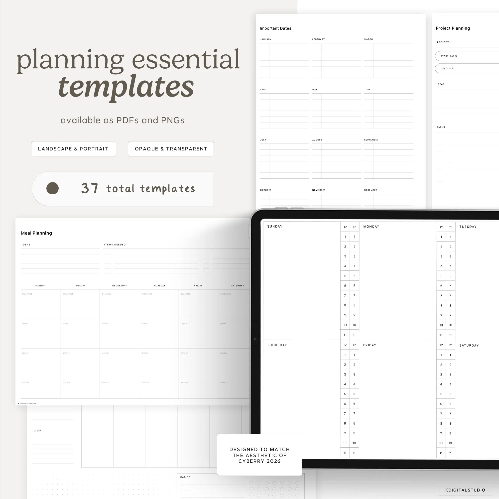 Planning Essentials Templates for Cyberry KDigitalStudio