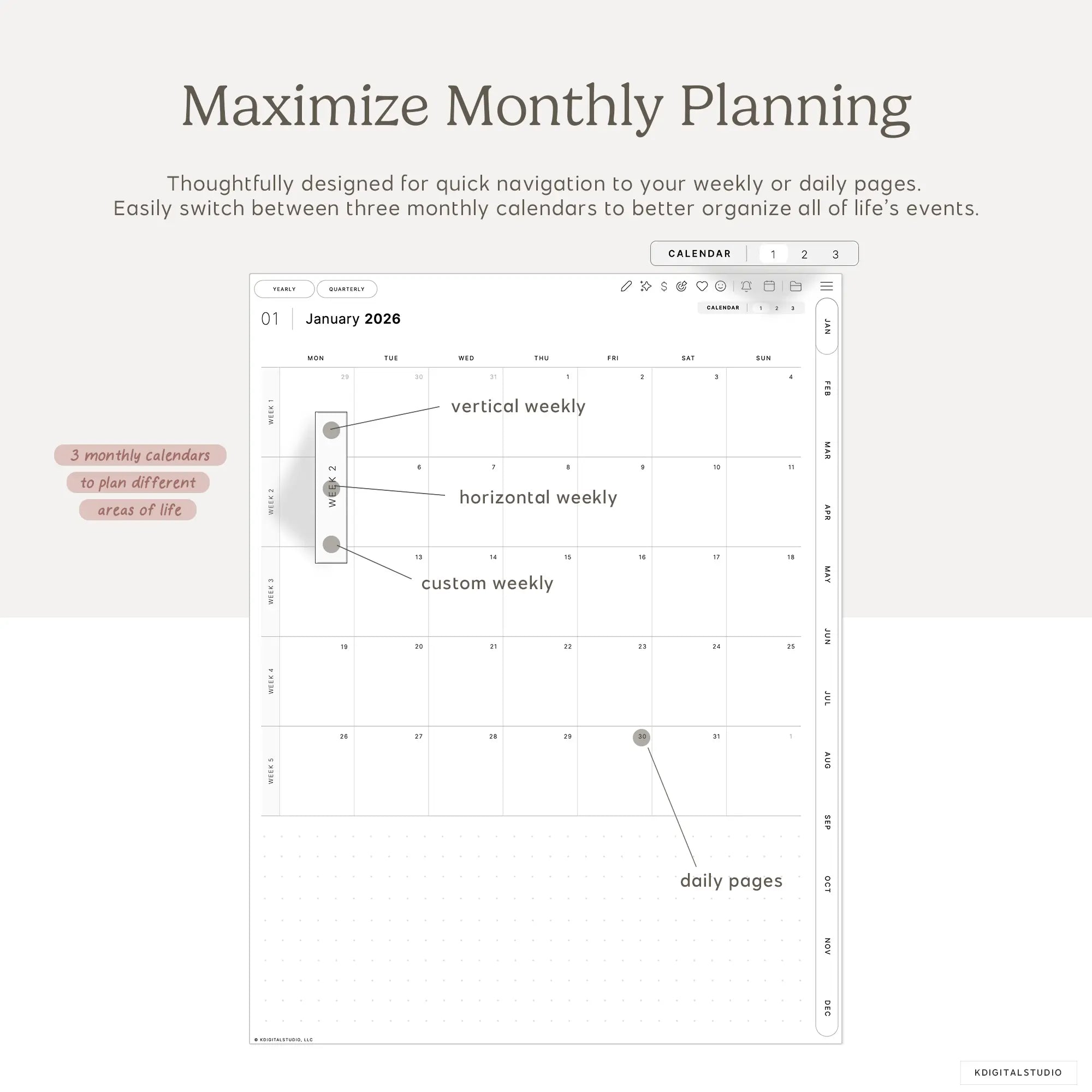 Cyberry 2026 Digital Planner in Portrait KDigitalStudio