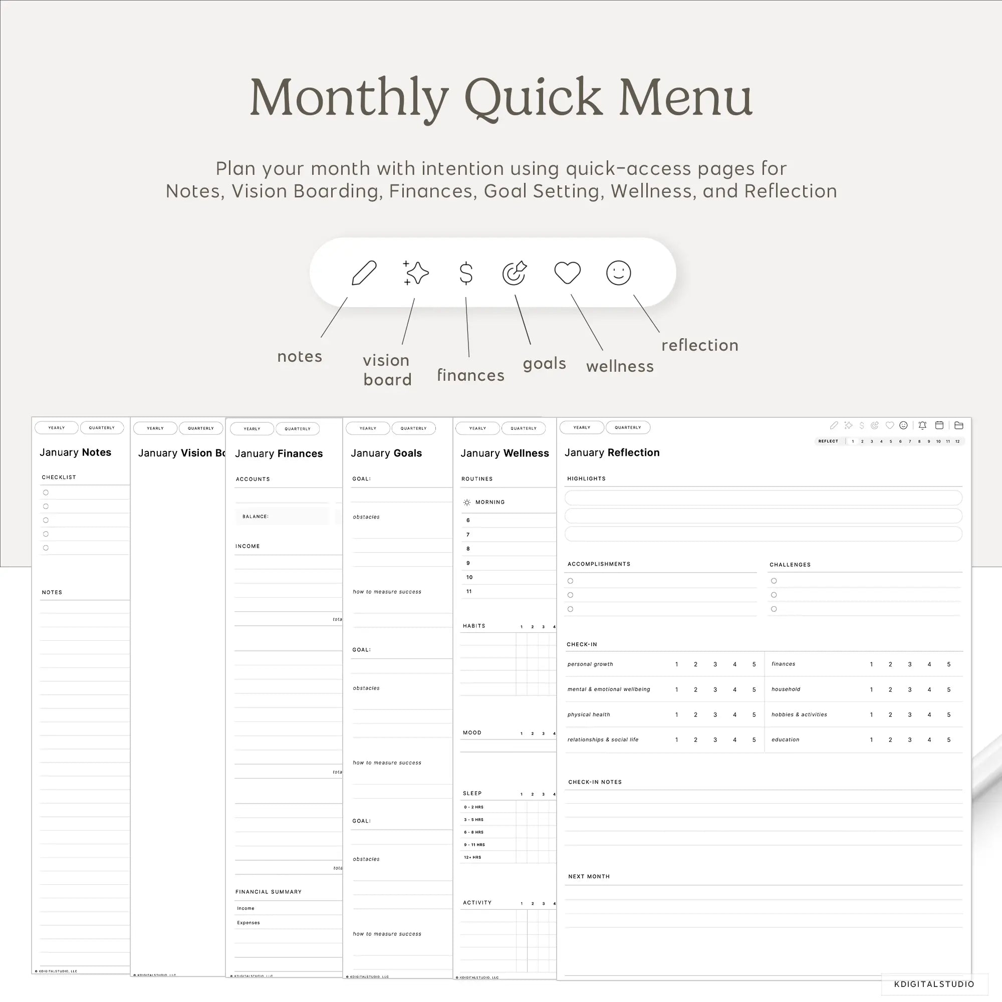 Cyberry 2026 Digital Planner in Portrait KDigitalStudio