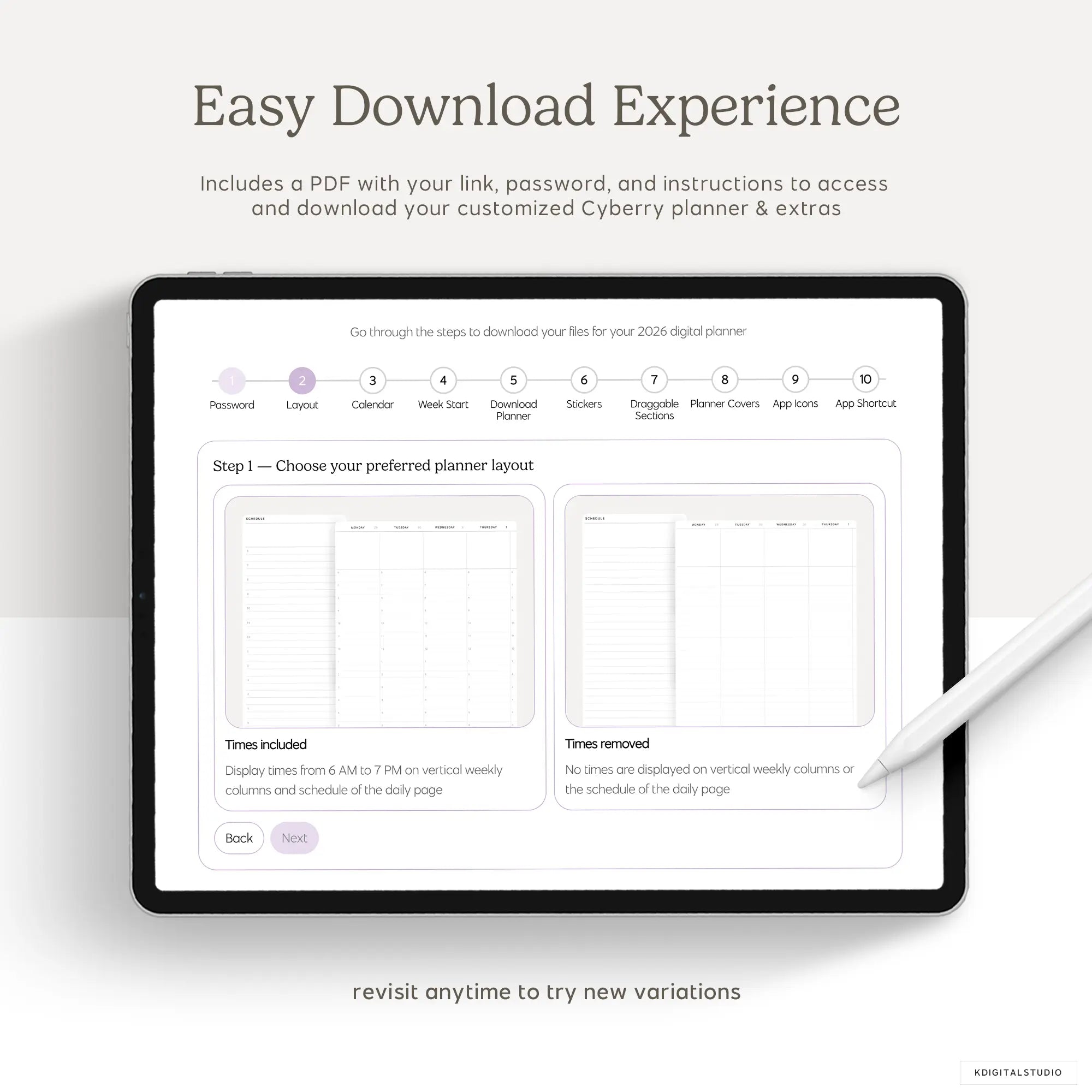 Cyberry 2026 Digital Planner in Portrait KDigitalStudio
