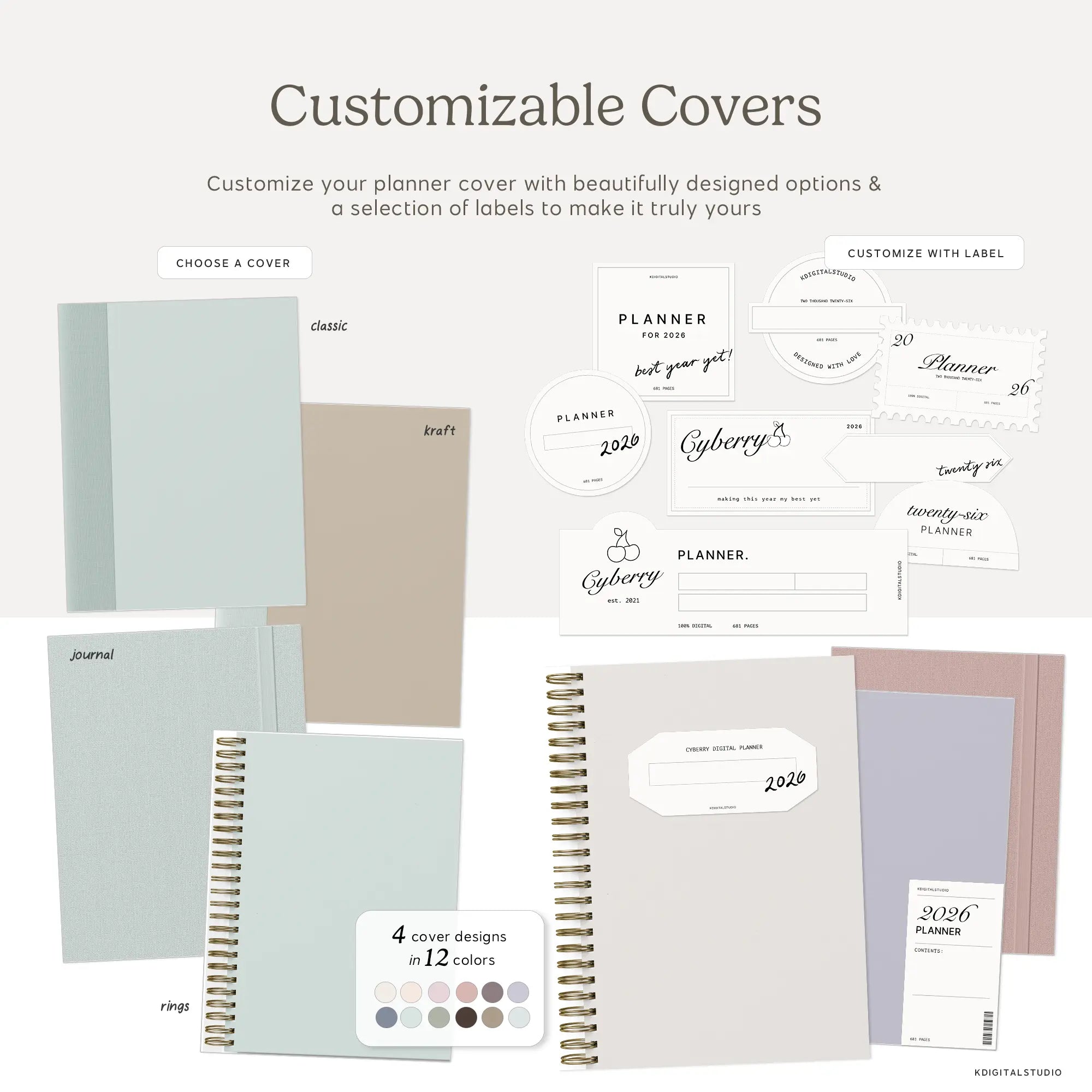 Cyberry 2026 Digital Planner in Portrait KDigitalStudio