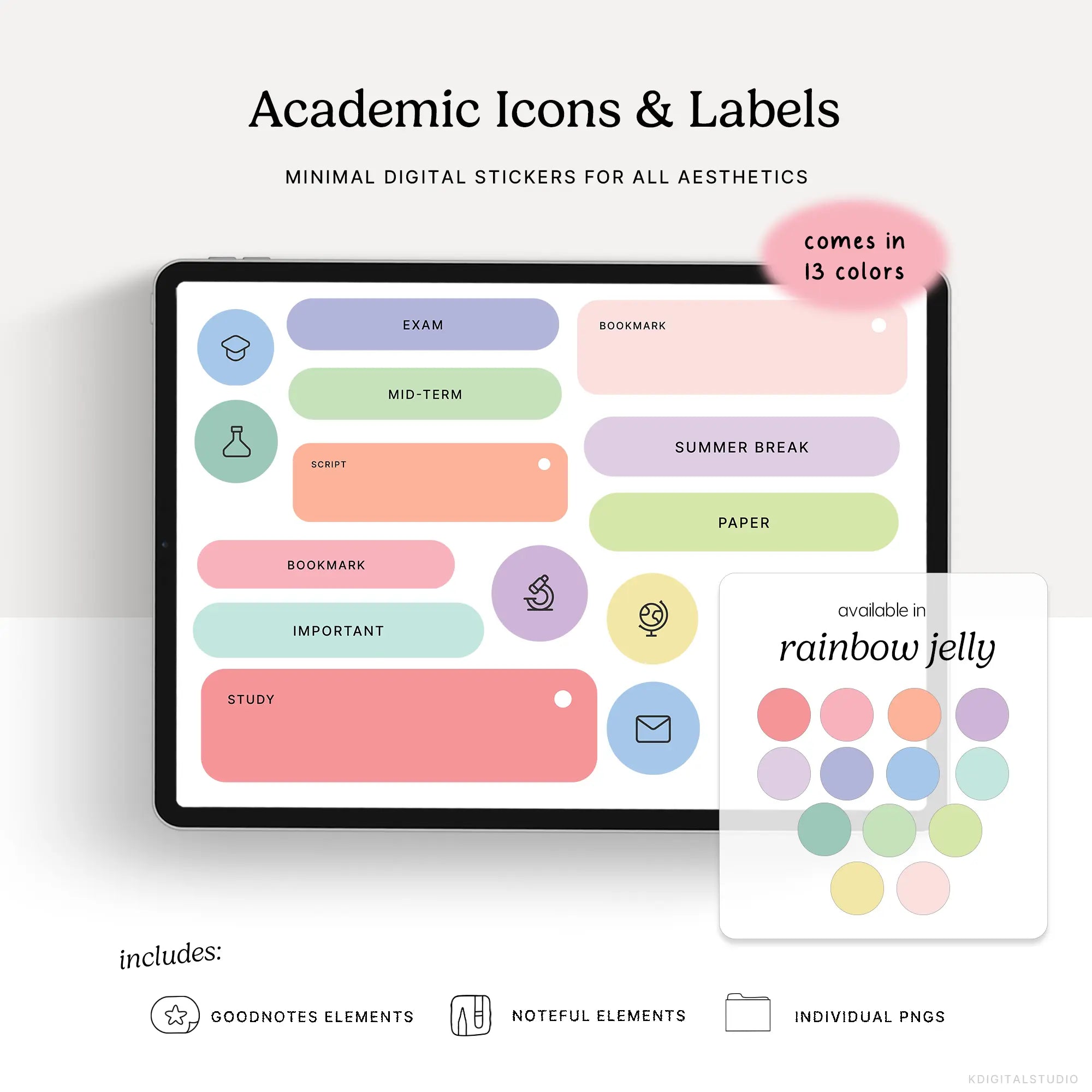 Academic Icons & Labels (Rainbow Jelly) Digital Stickers KDigitalStudio