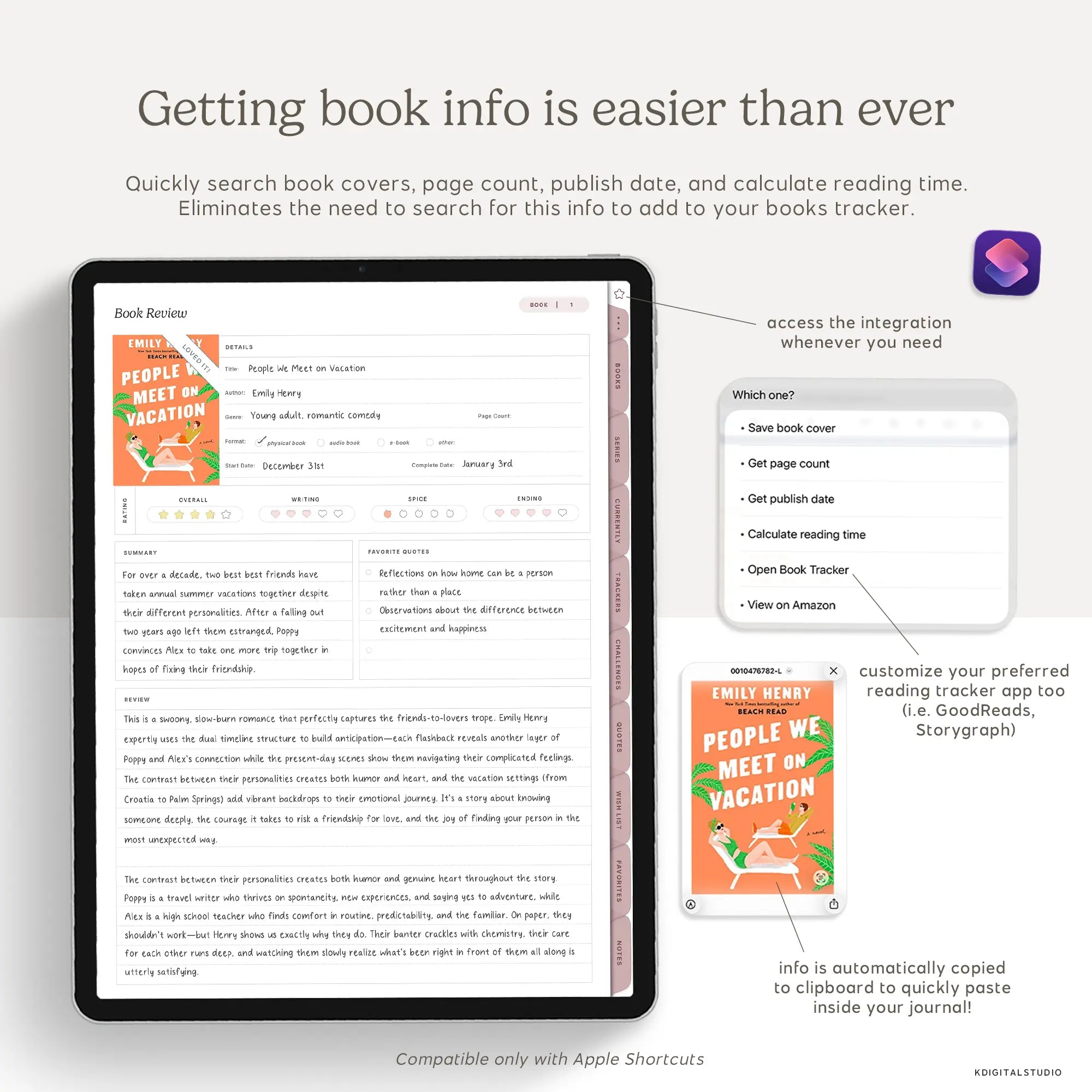 Digital Reading Journal (with Smart Shortcut!) KDigitalStudio