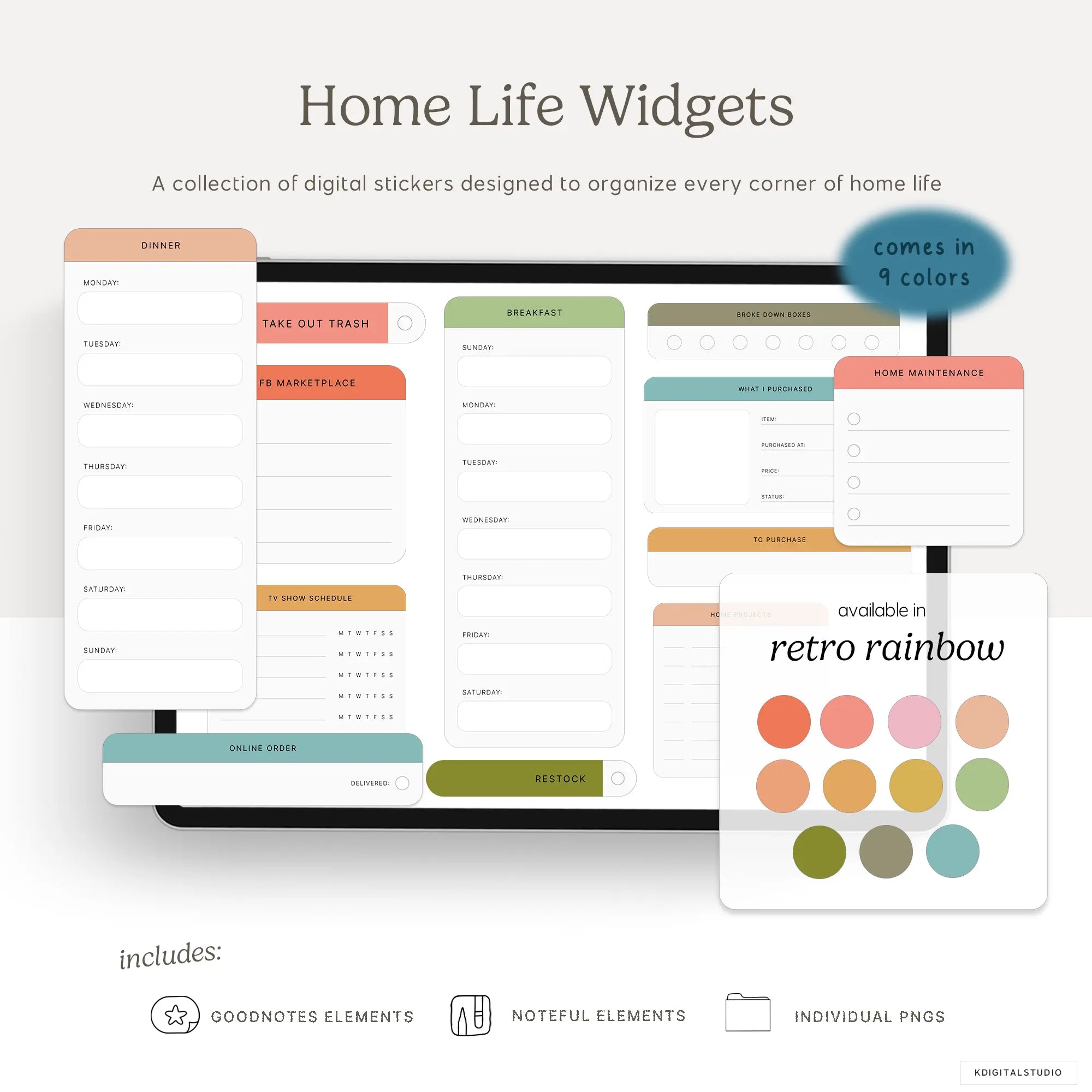 Home Life Widgets in Retro Rainbow KDigitalStudio