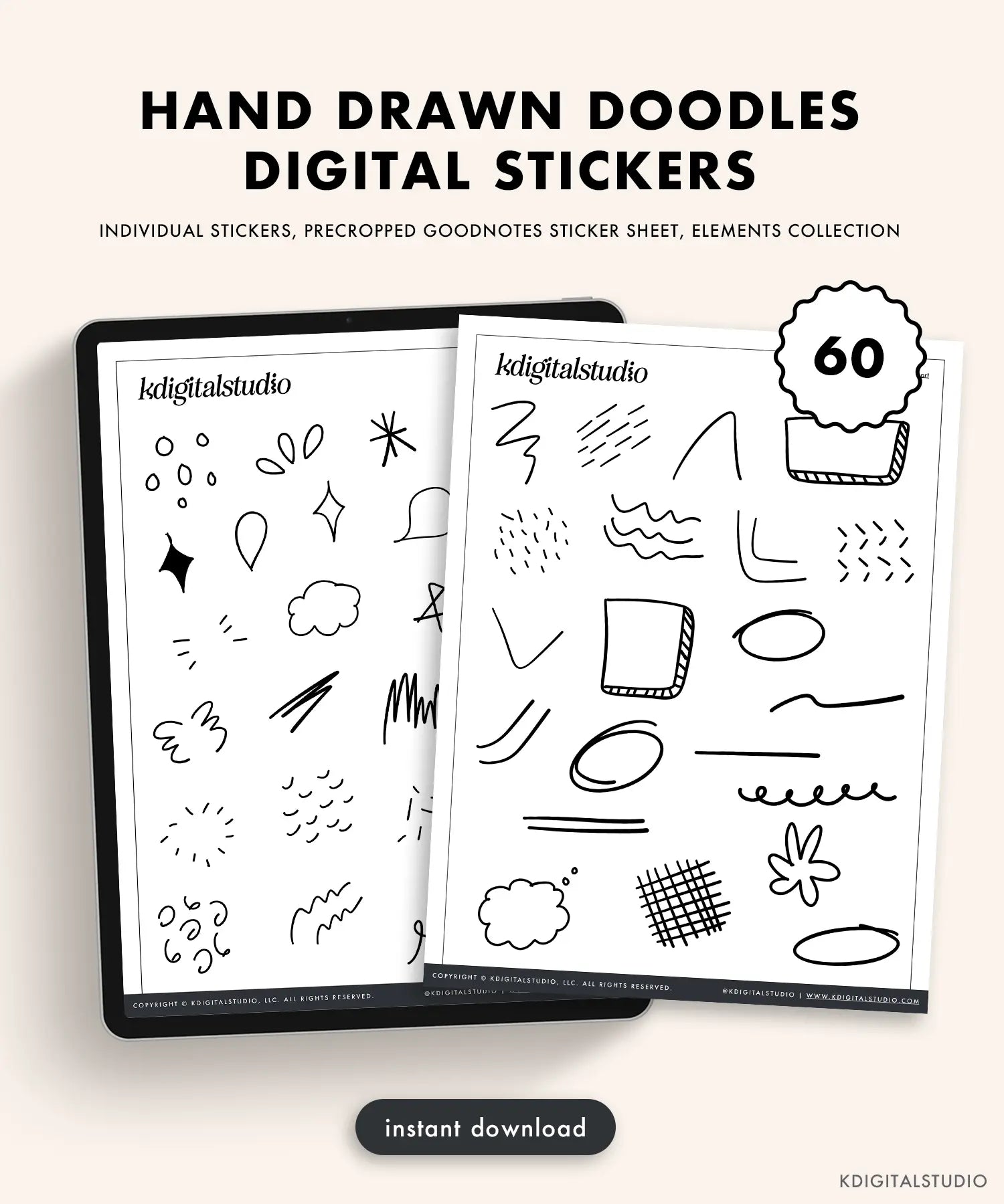 Hand Drawn Doodles Digital Stickers KDigitalStudio
