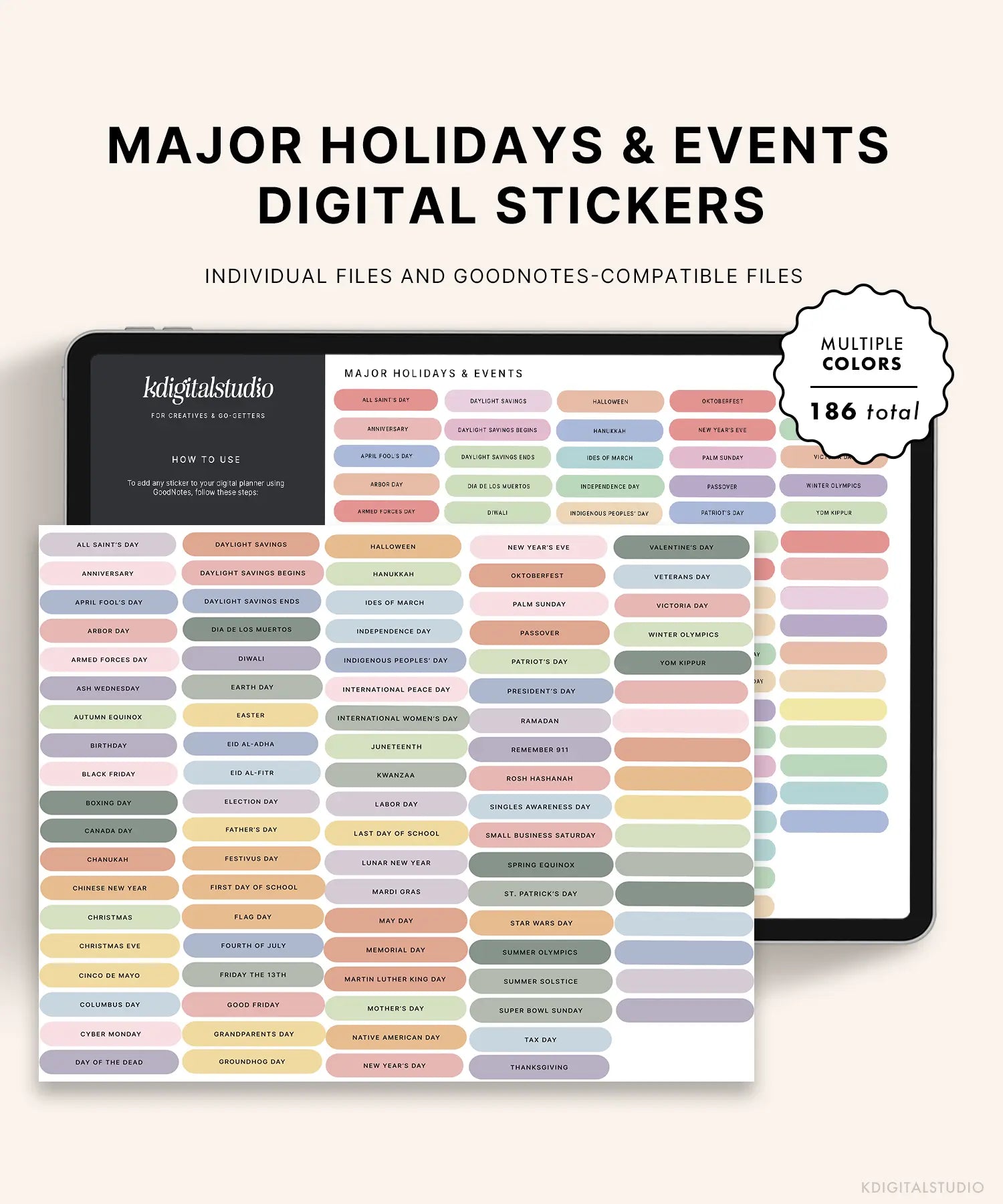 Major Holidays & Events (Pastels) Digital Stickers KDigitalStudio