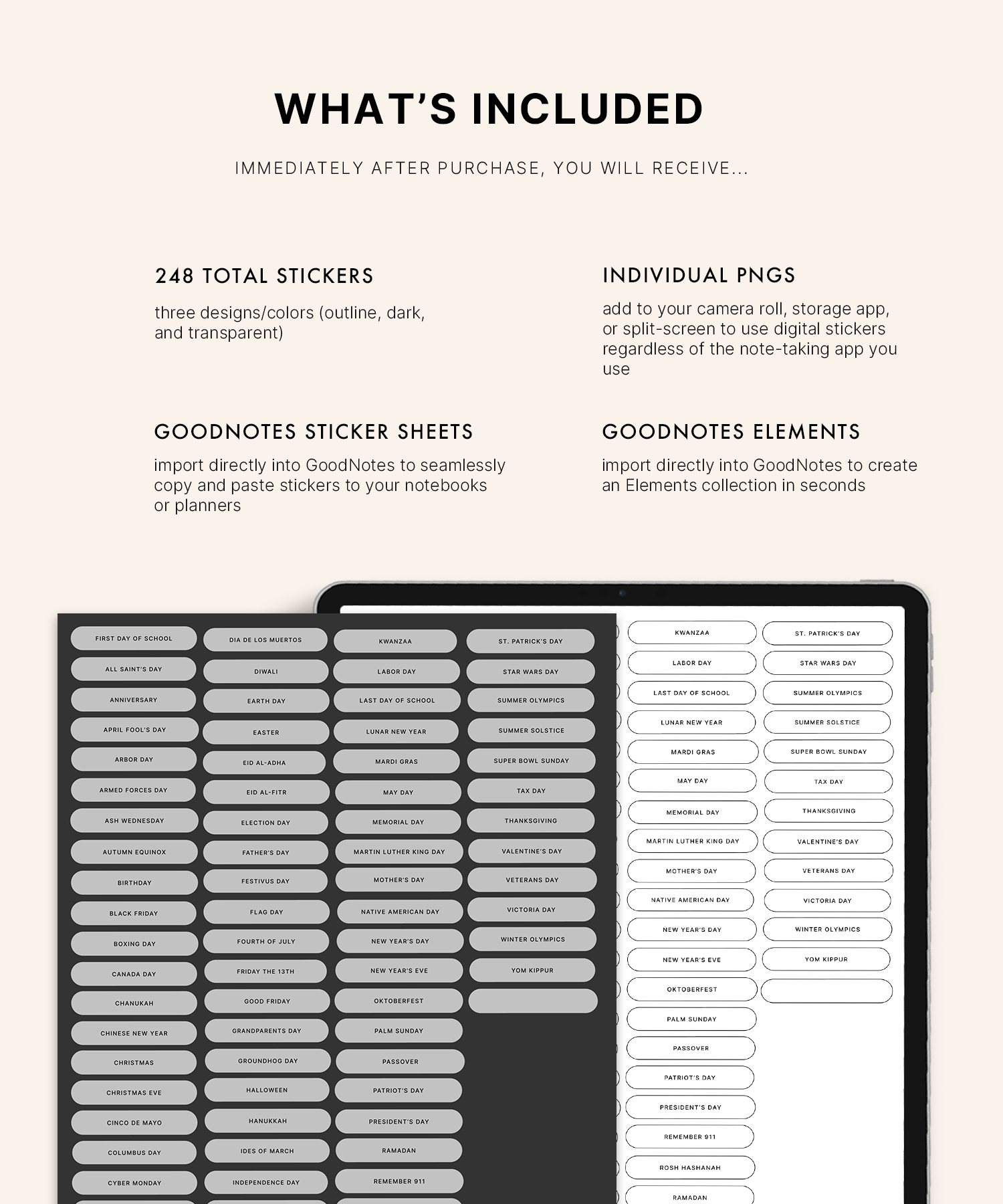 Major Holidays & Events (Neutrals) Digital Stickers