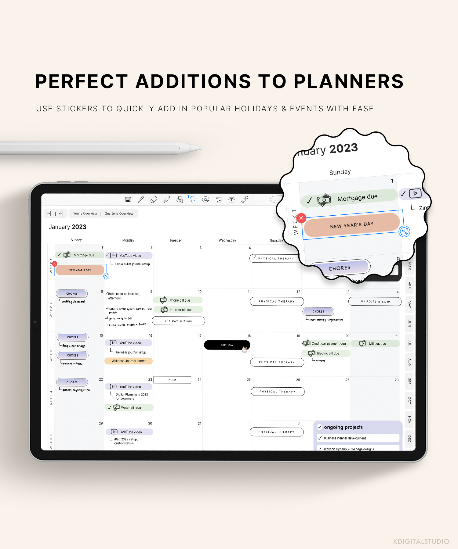 Principales días festivos y eventos (pasteles) Pegatinas digitales