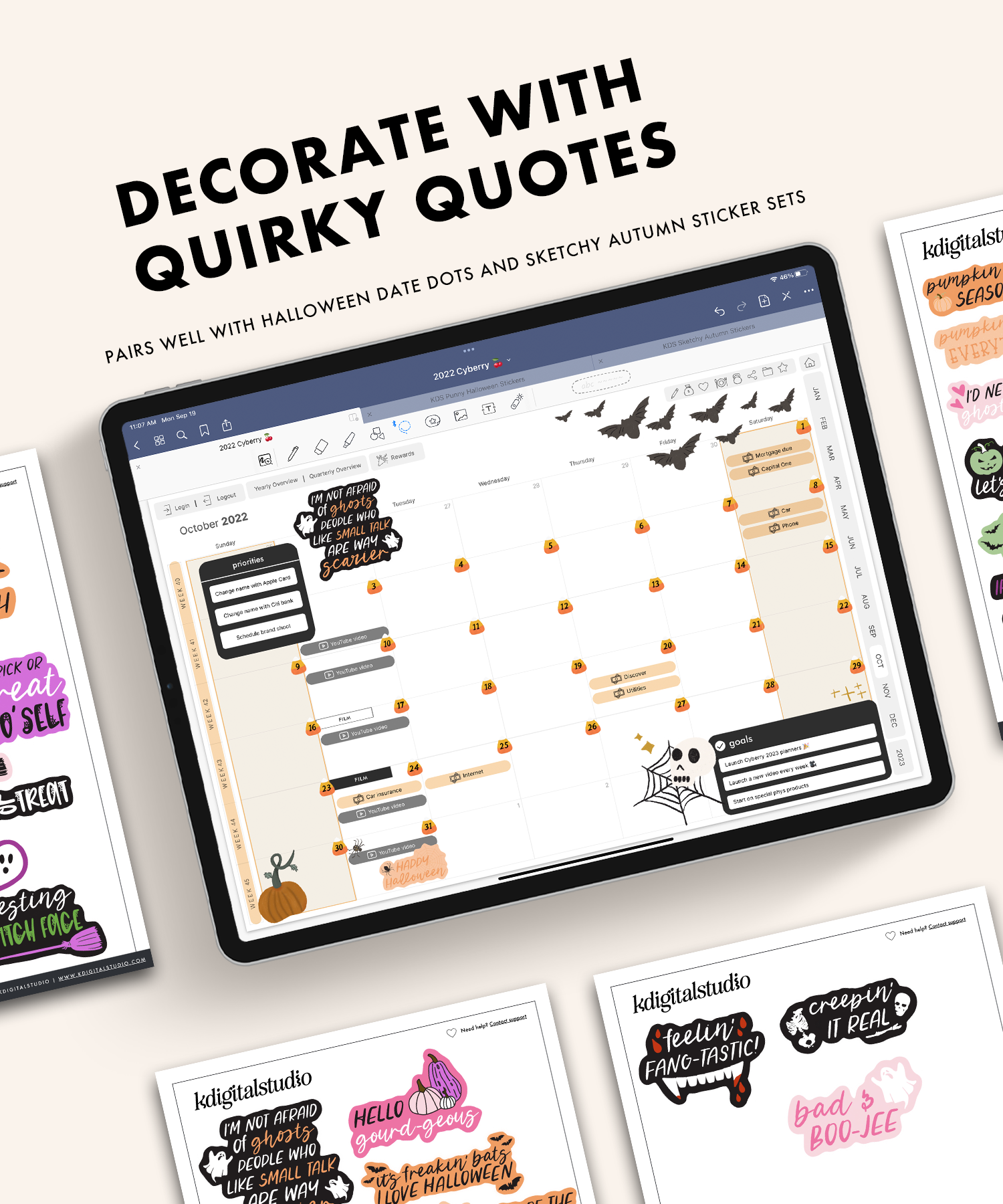 Pegatinas digitales de Halloween Punny