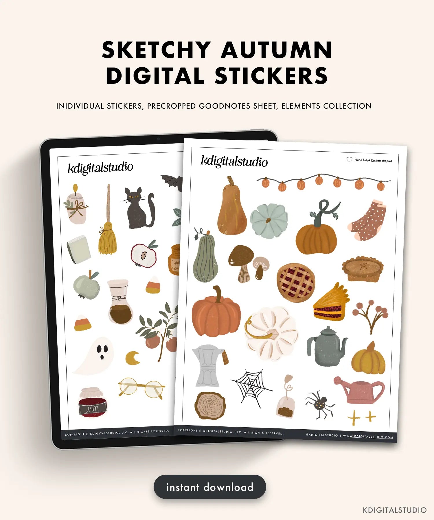 Sketchy Autumn Digital Stickers KDigitalStudio