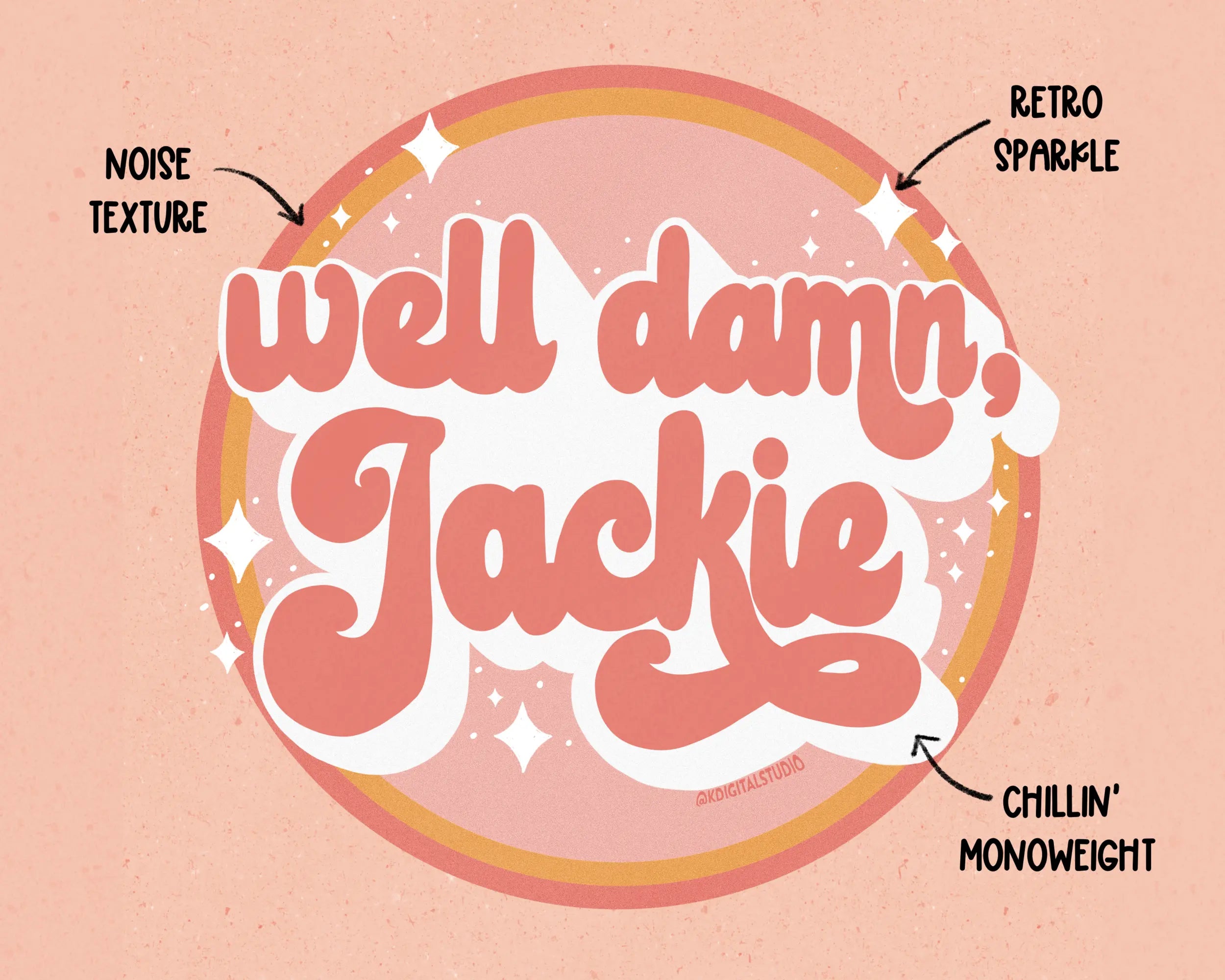 70s Lettering Brush and Stamp Set for Procreate KDigitalStudio