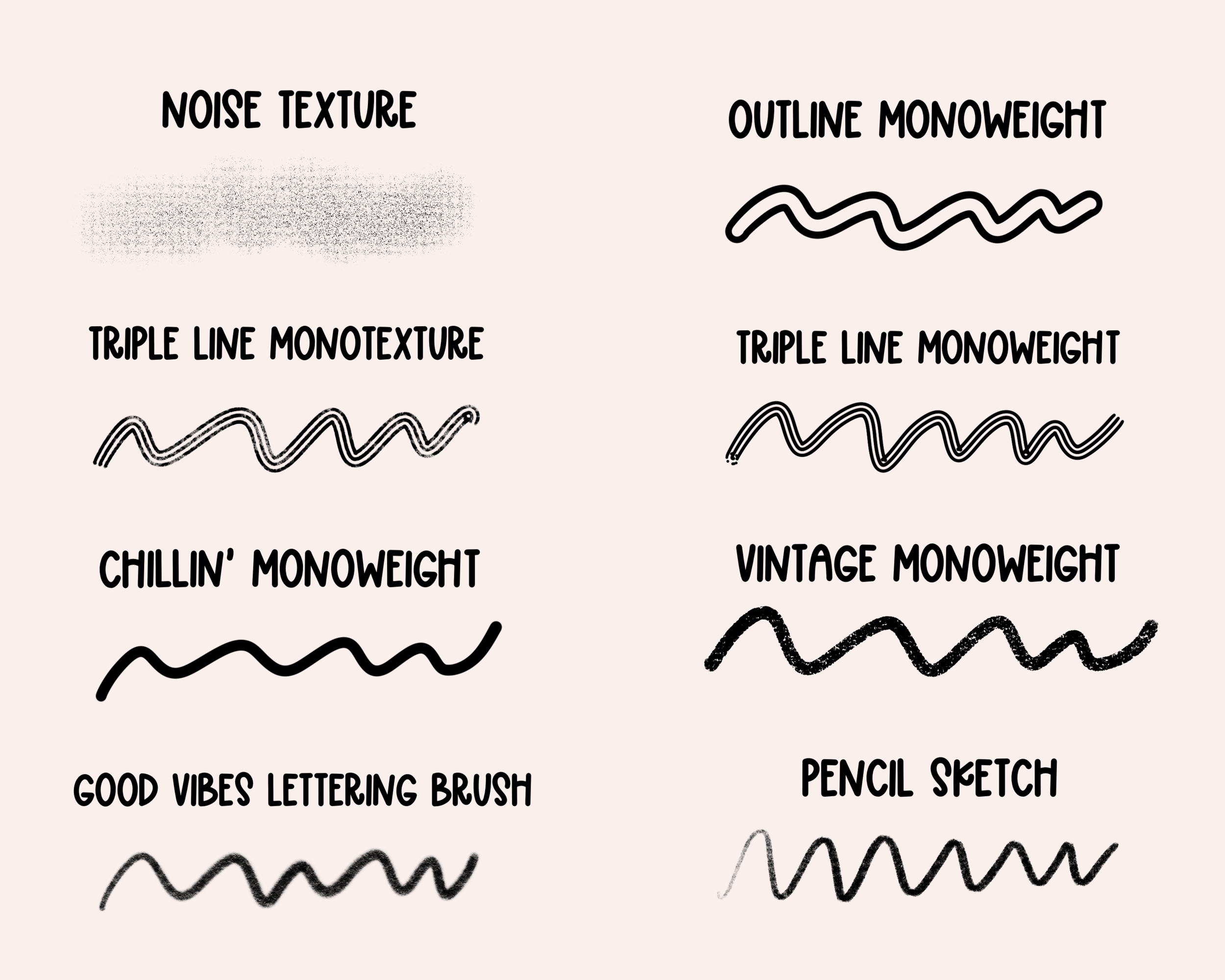 Conjunto de pinceles y sellos de letras de los años 70 para Procreate