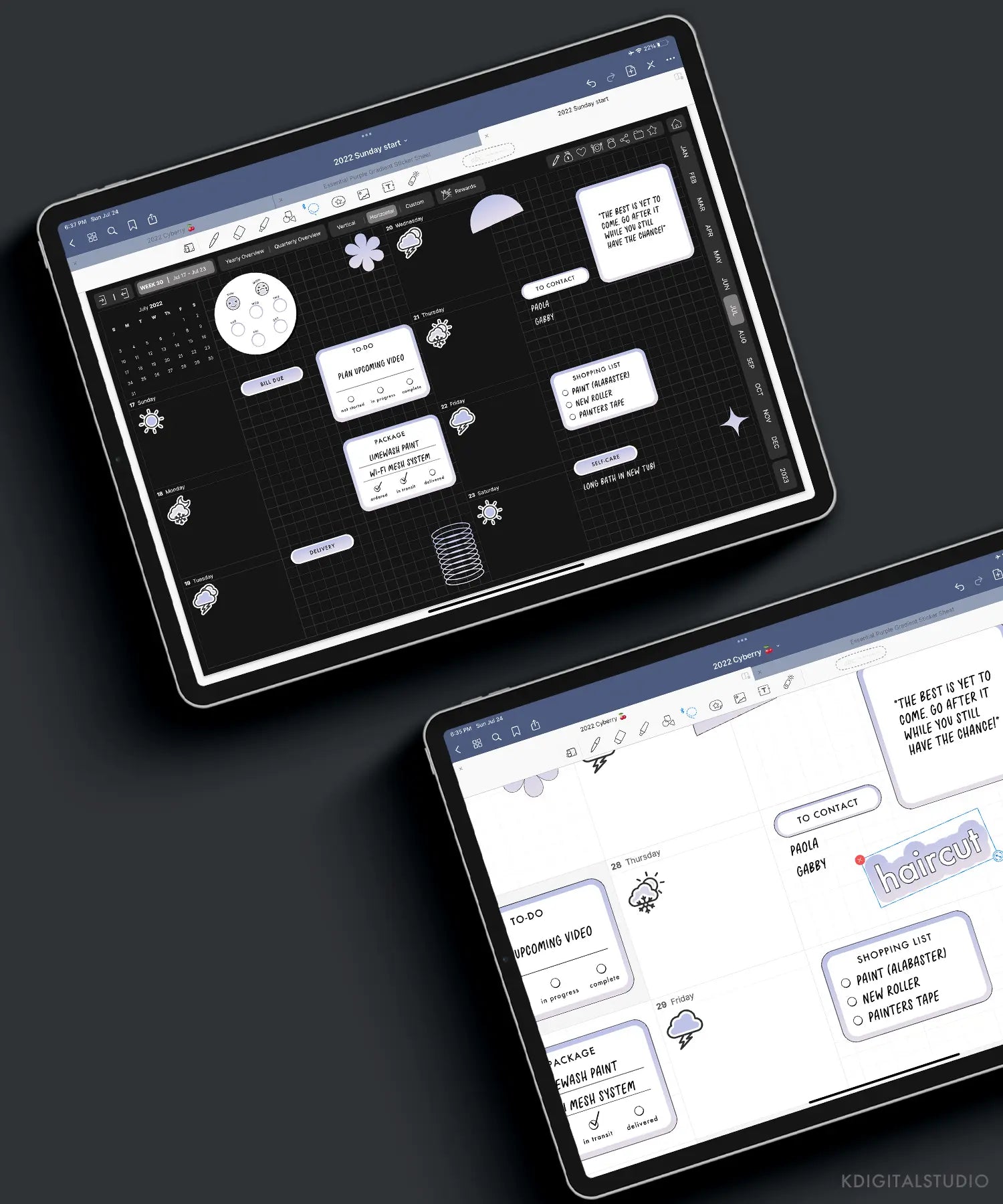 Pegatinas digitales con degradado morado esencial