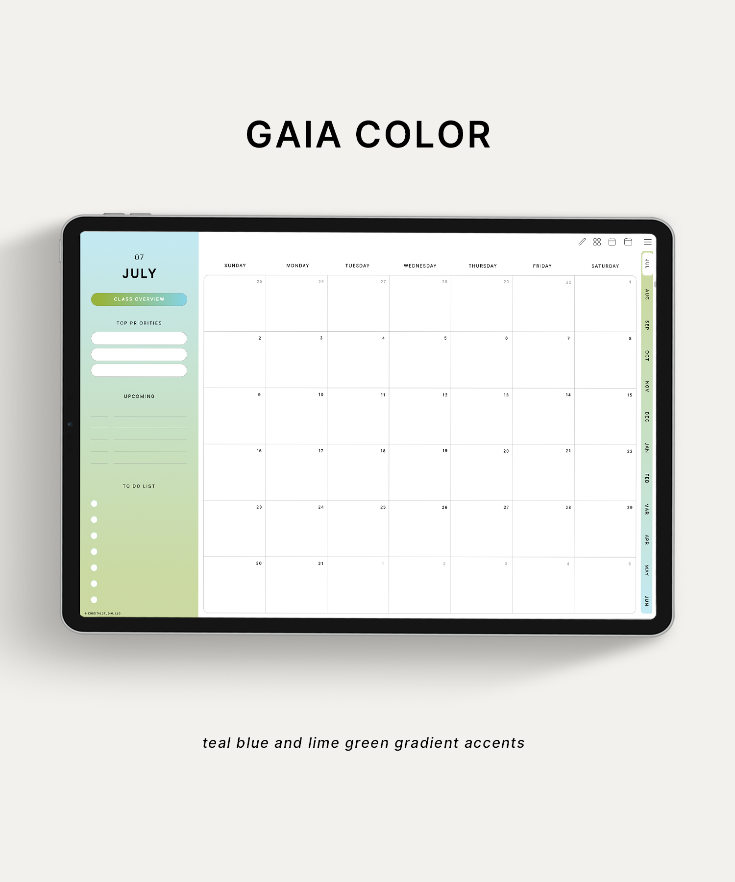 Gaia color of the academic student digital planner