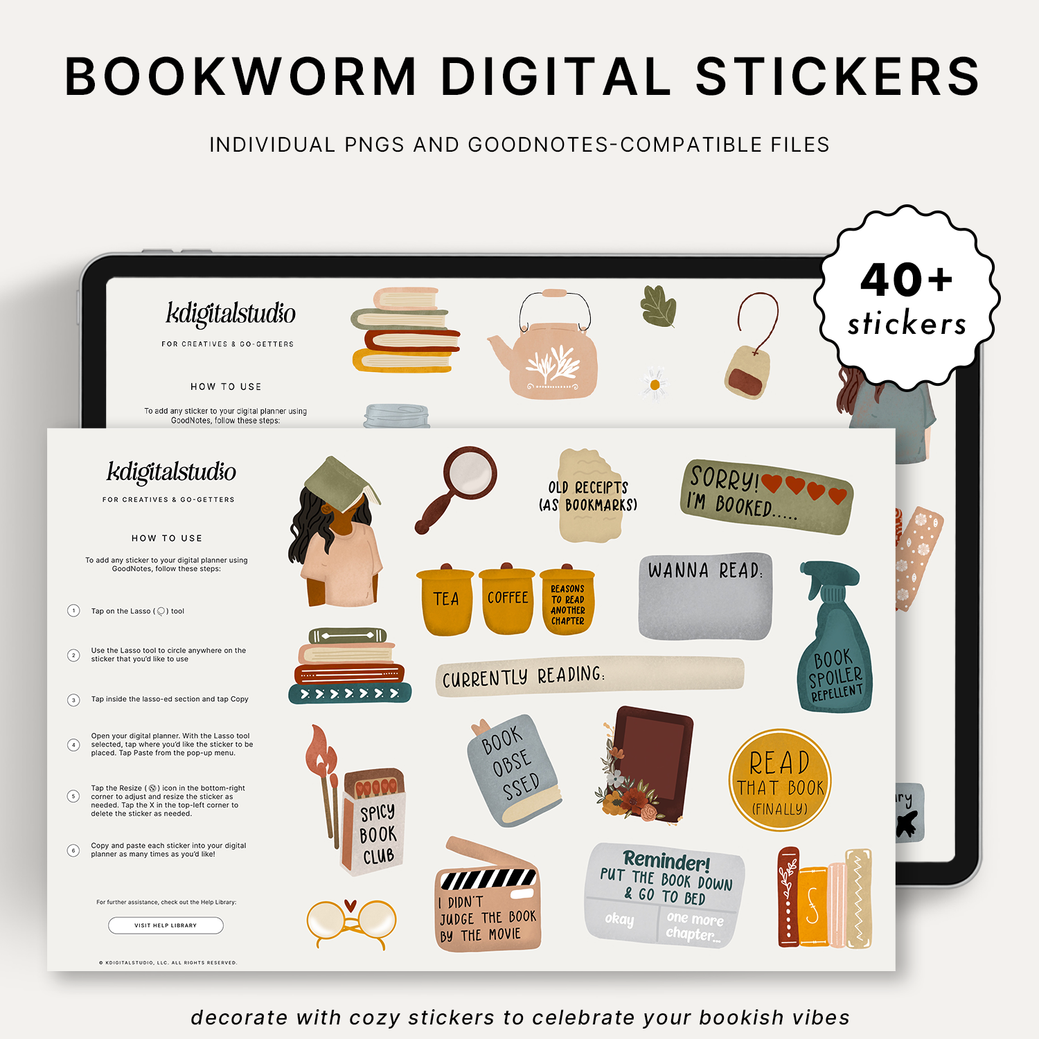 bookworm digital stickers