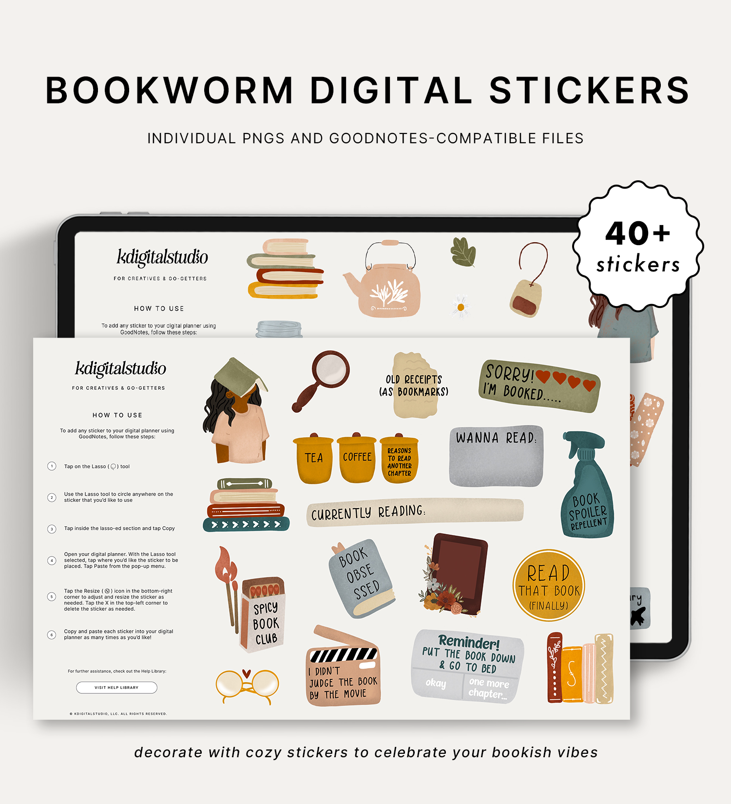 bookworm digital stickers