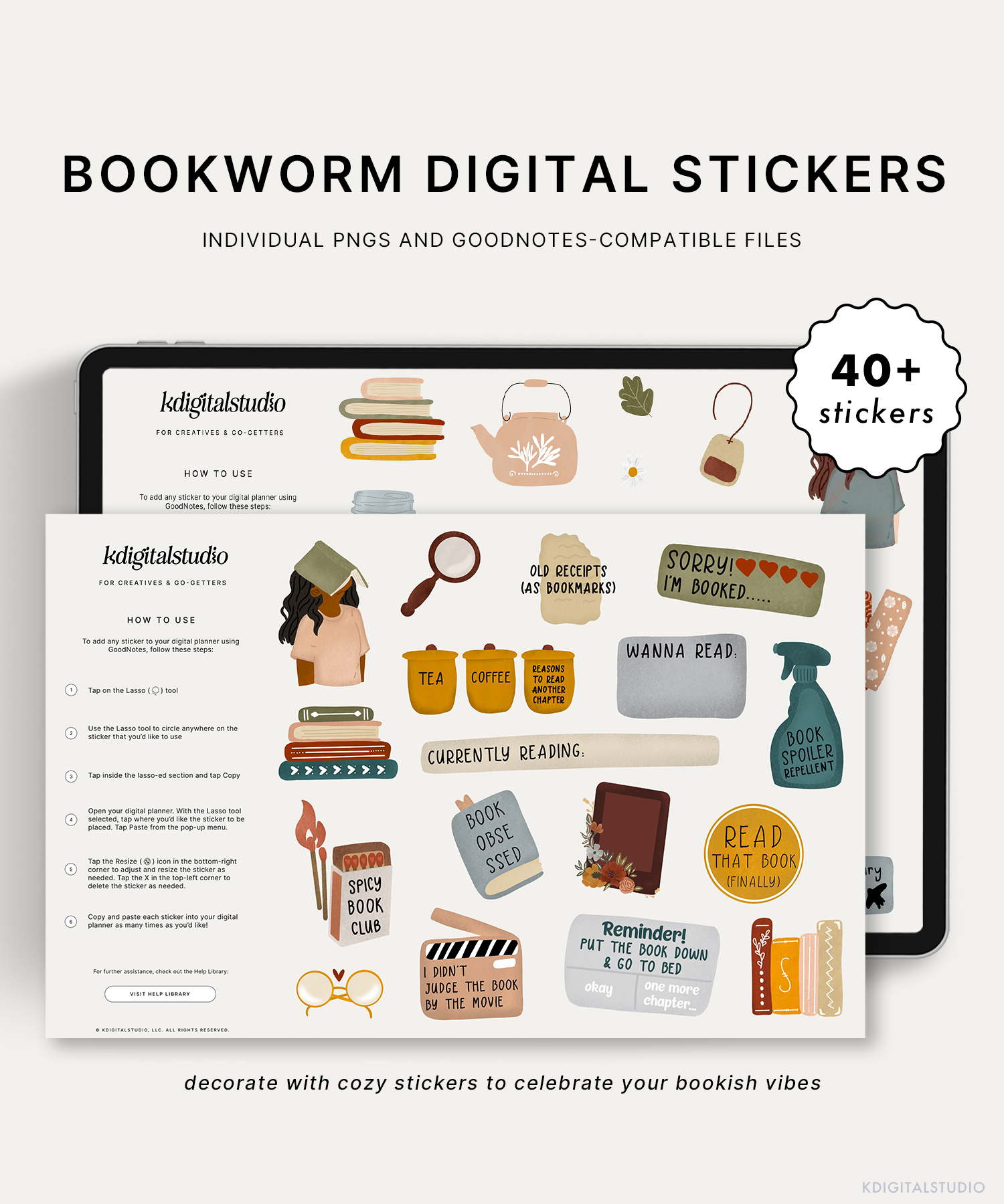 bookworm digital stickers