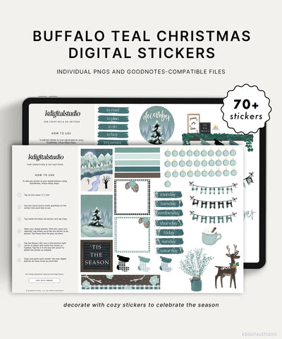 Buffalo Teal Christmas Digital Stickers KDigitalStudio