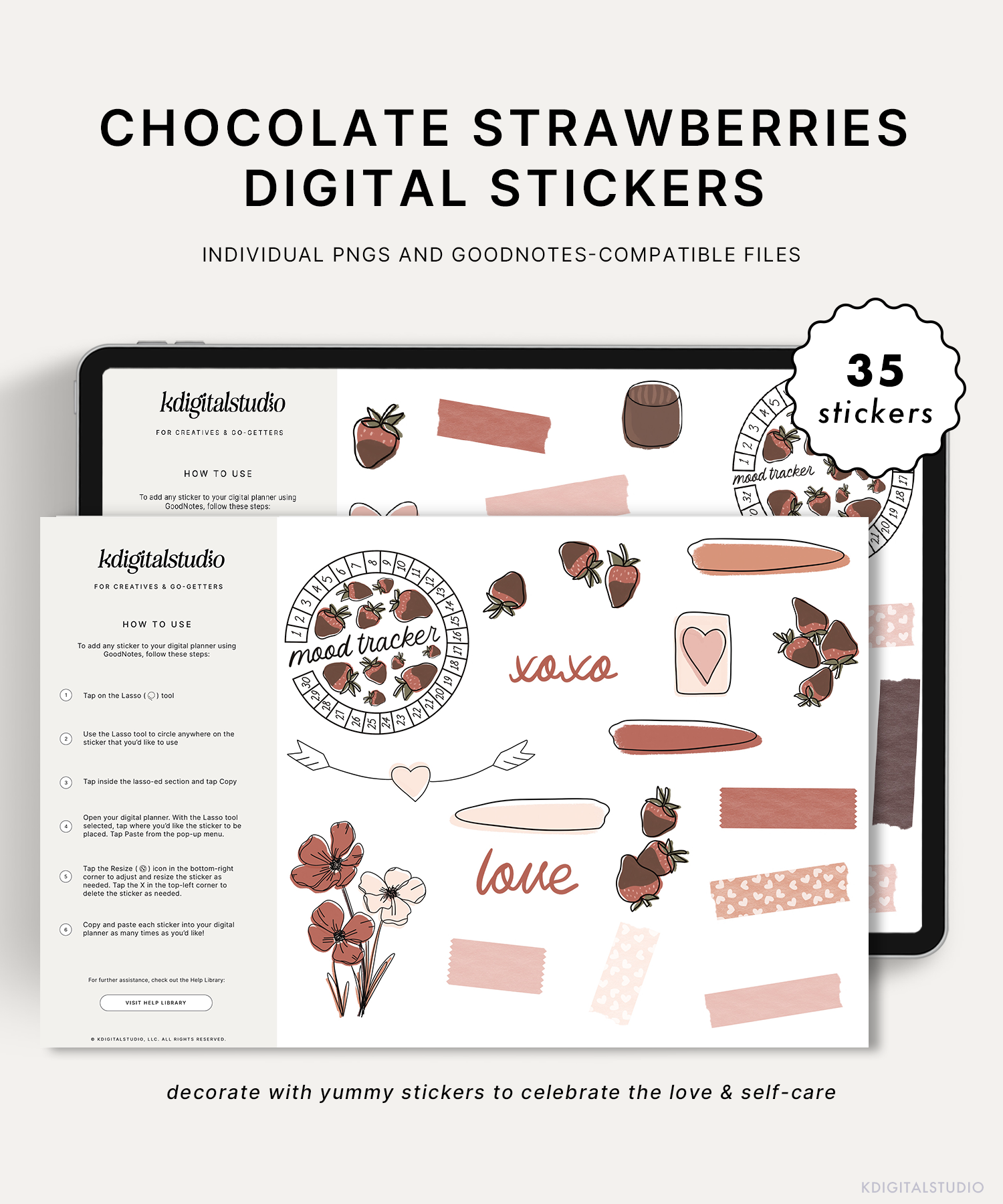 Pegatinas digitales de fresas con chocolate