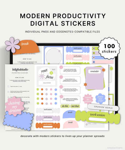 Modern Productivity Digital Stickers KDigitalStudio