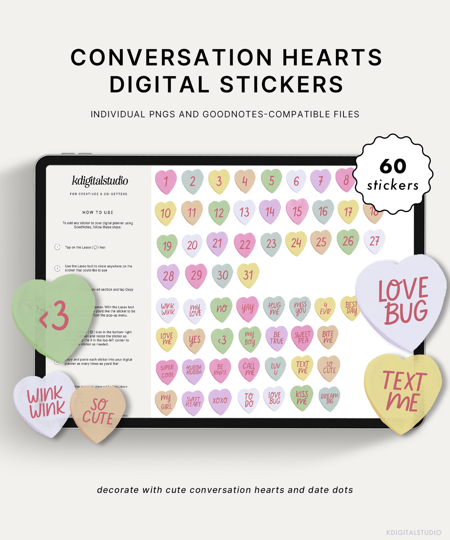 Conversation Hearts Digital Stickers