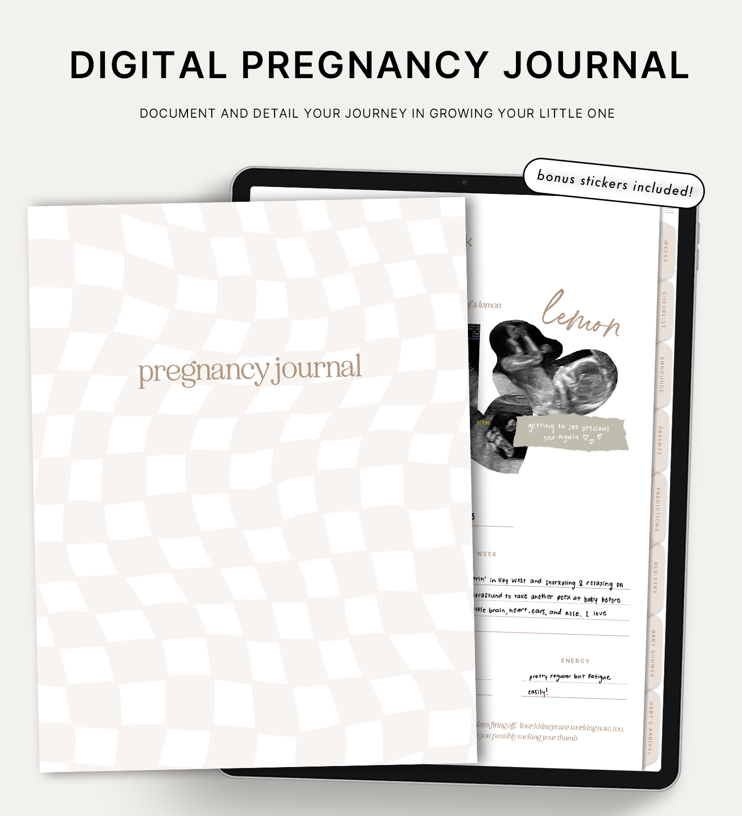 Document and detail your journey in growing your little one with the digital pregnancy journal