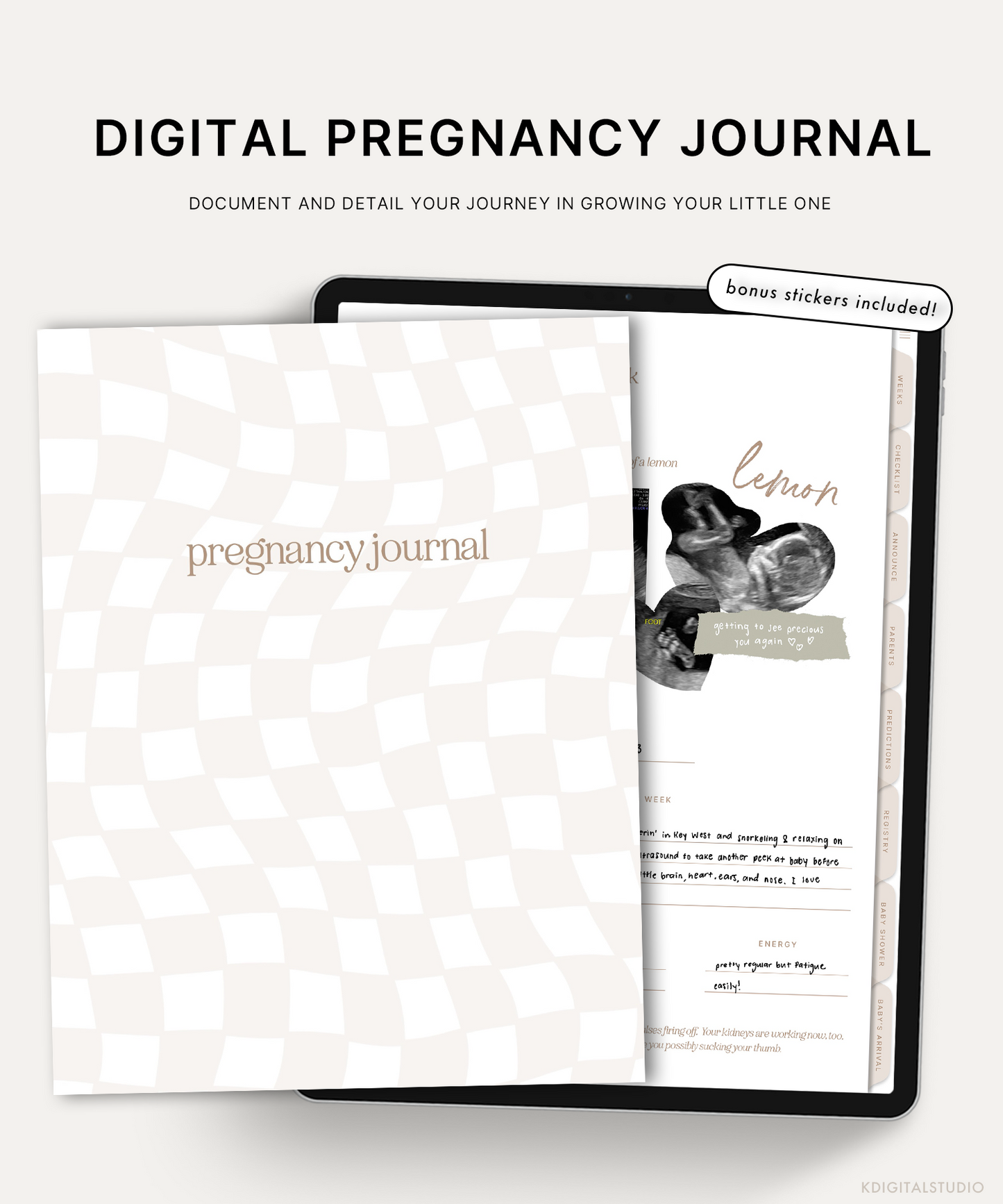 Document and detail your journey in growing your little one with the digital pregnancy journal