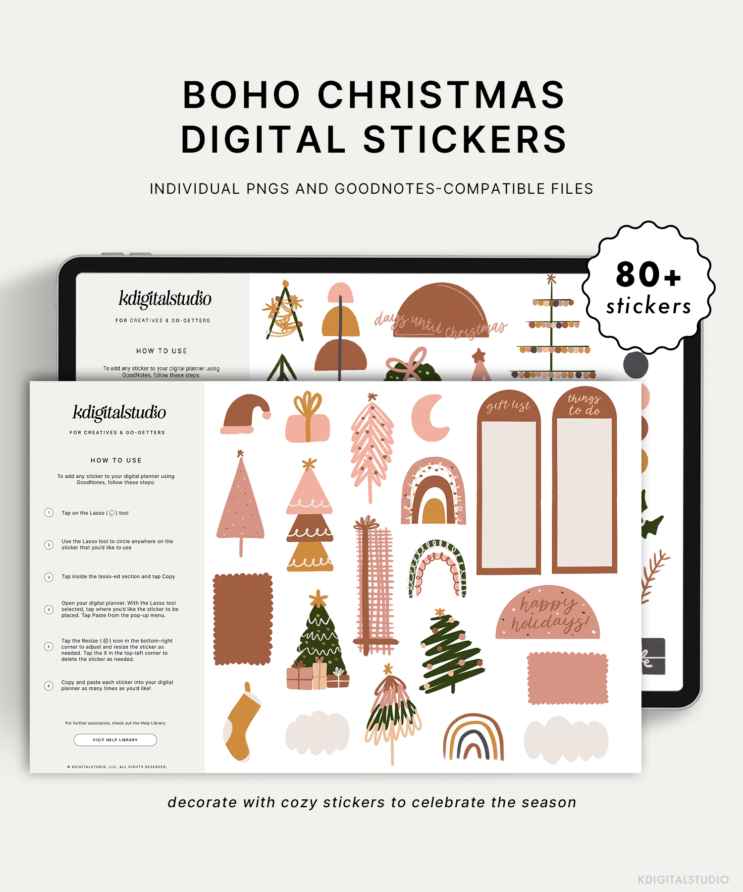 Pegatinas digitales navideñas boho