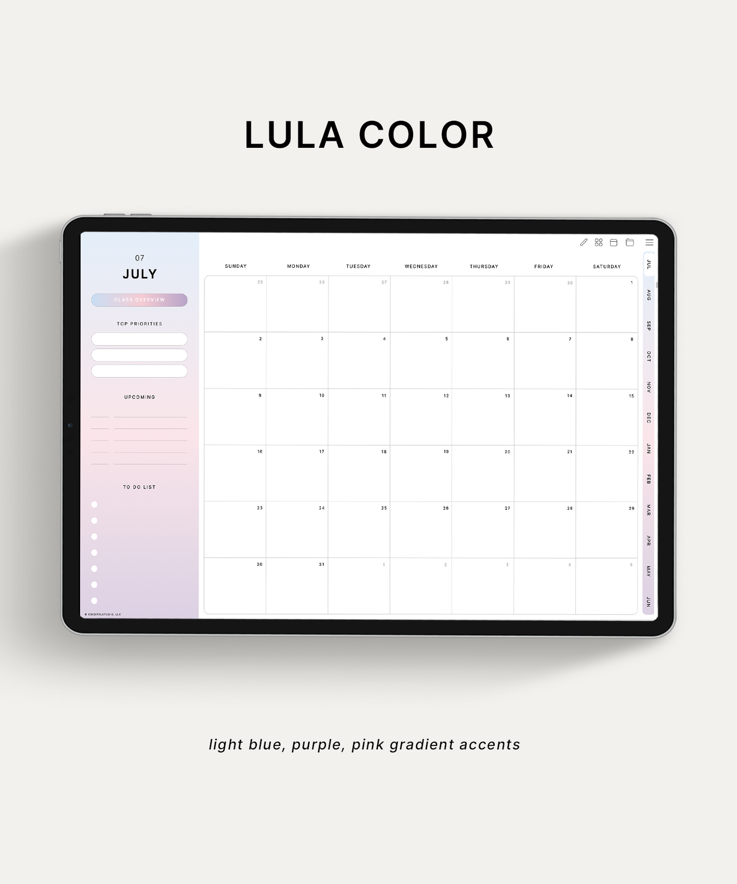 Lula color of the academic student digital planner