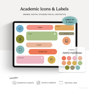 Academic Icons & Labels (Retro Rainbow) Digital Stickers
