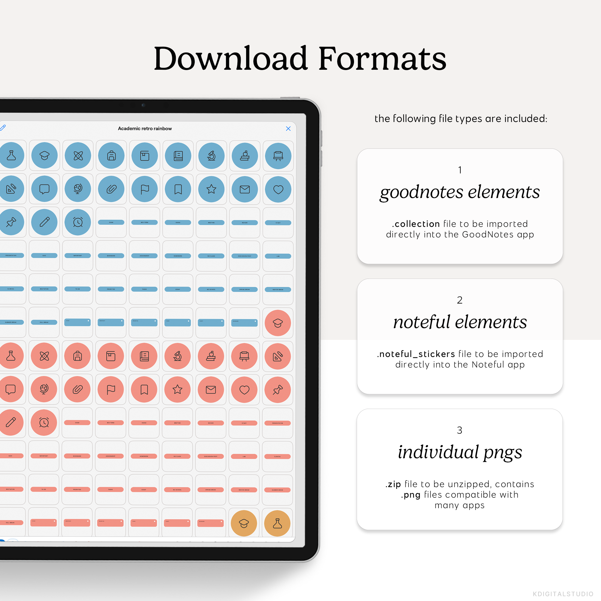 Academic Icons & Labels (Retro Rainbow) Digital Stickers