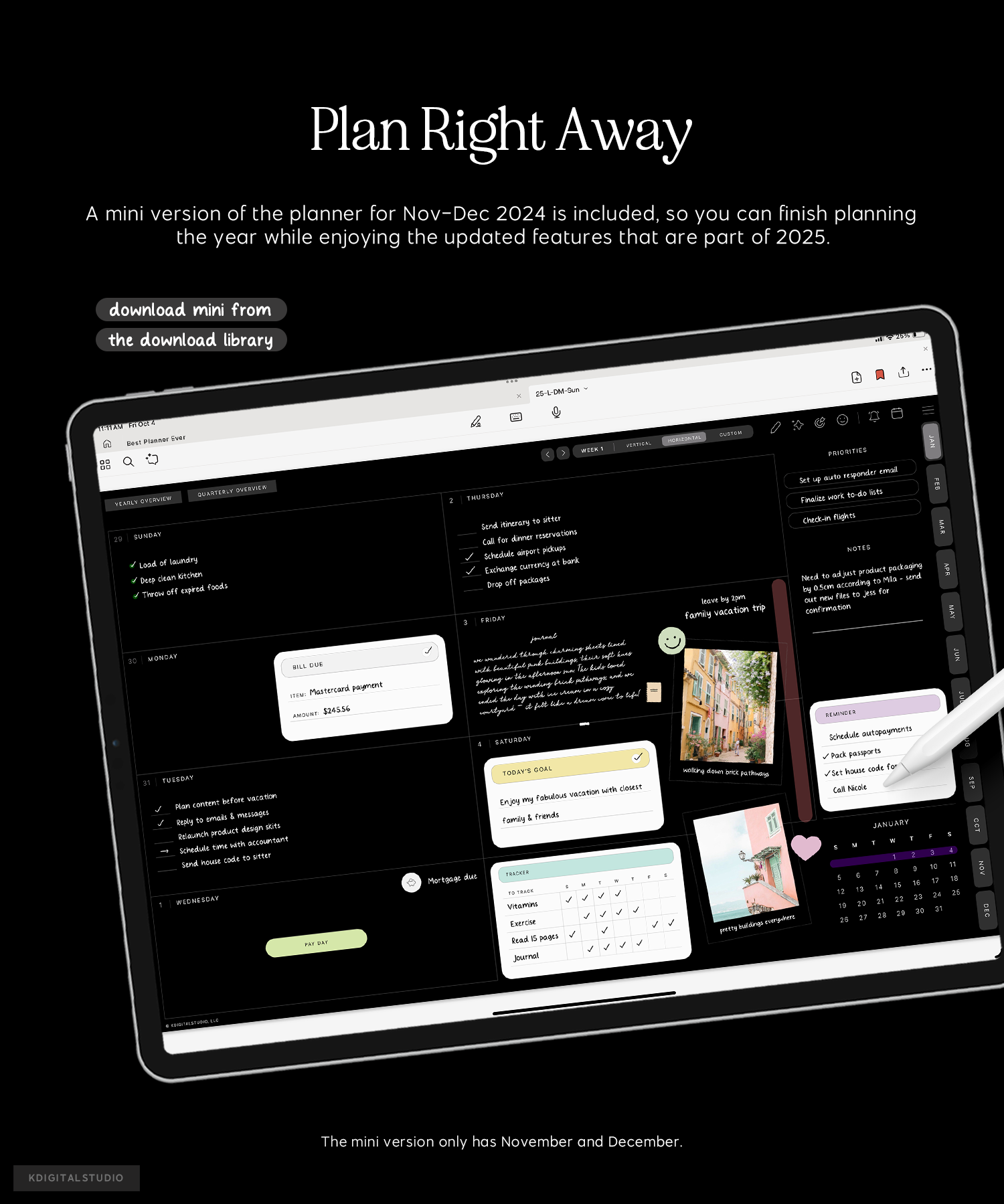 plan right away with the mini planner version of cyberry digital planner