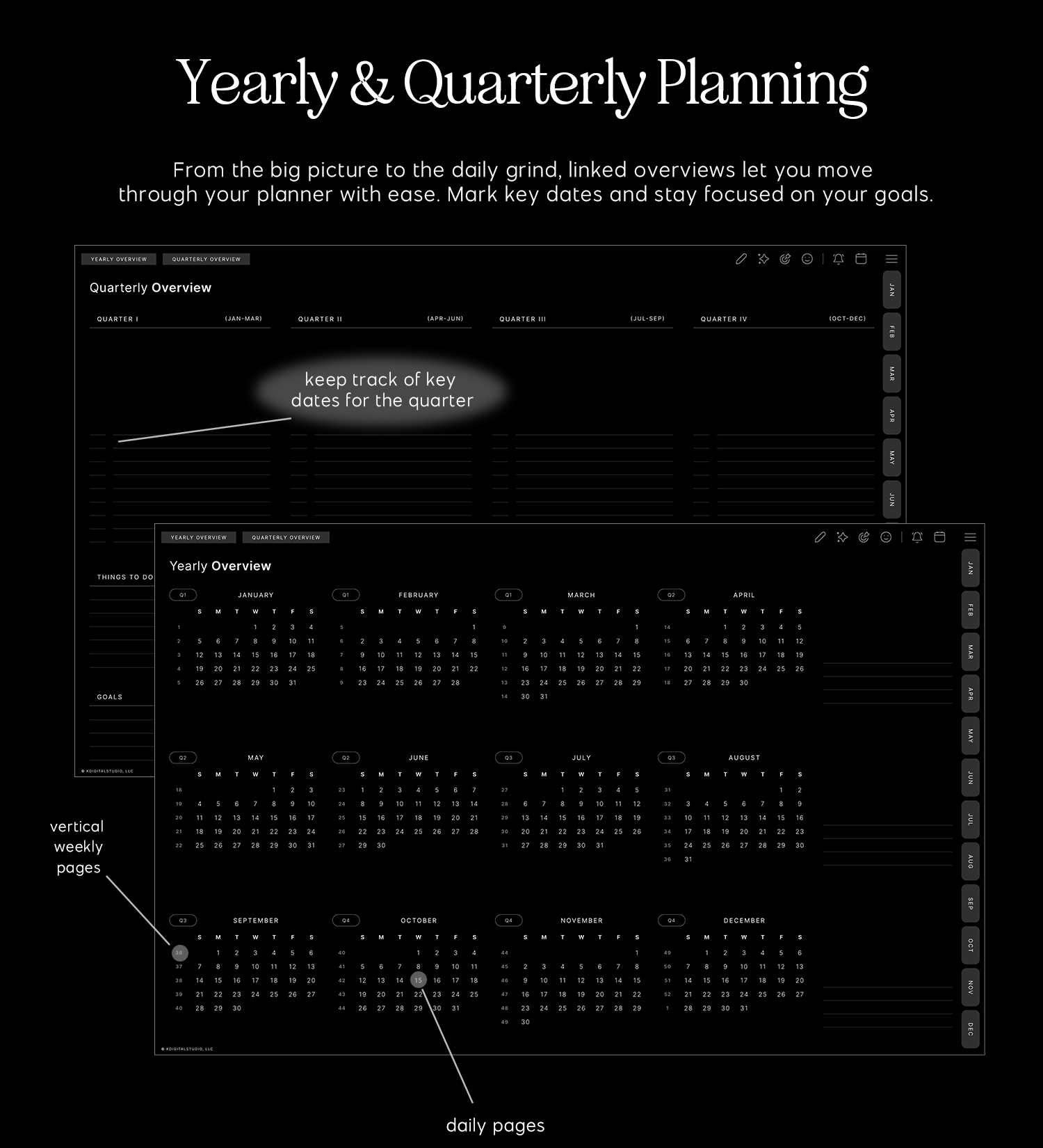 yearly and quarterly planning in 2025 digital planner