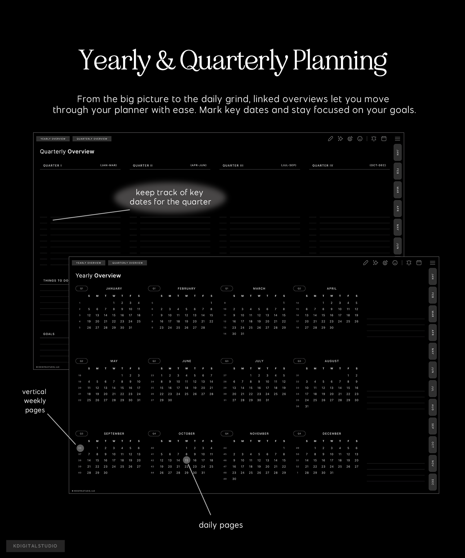 yearly and quarterly planning in 2025 digital planner