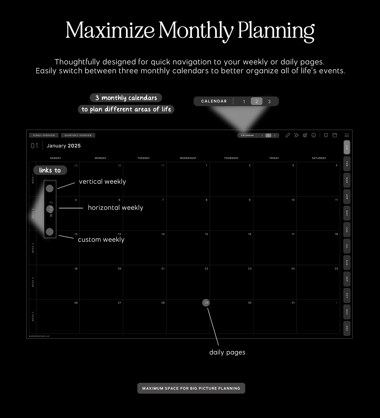 multiple monthly calendars in cyberry digital planner