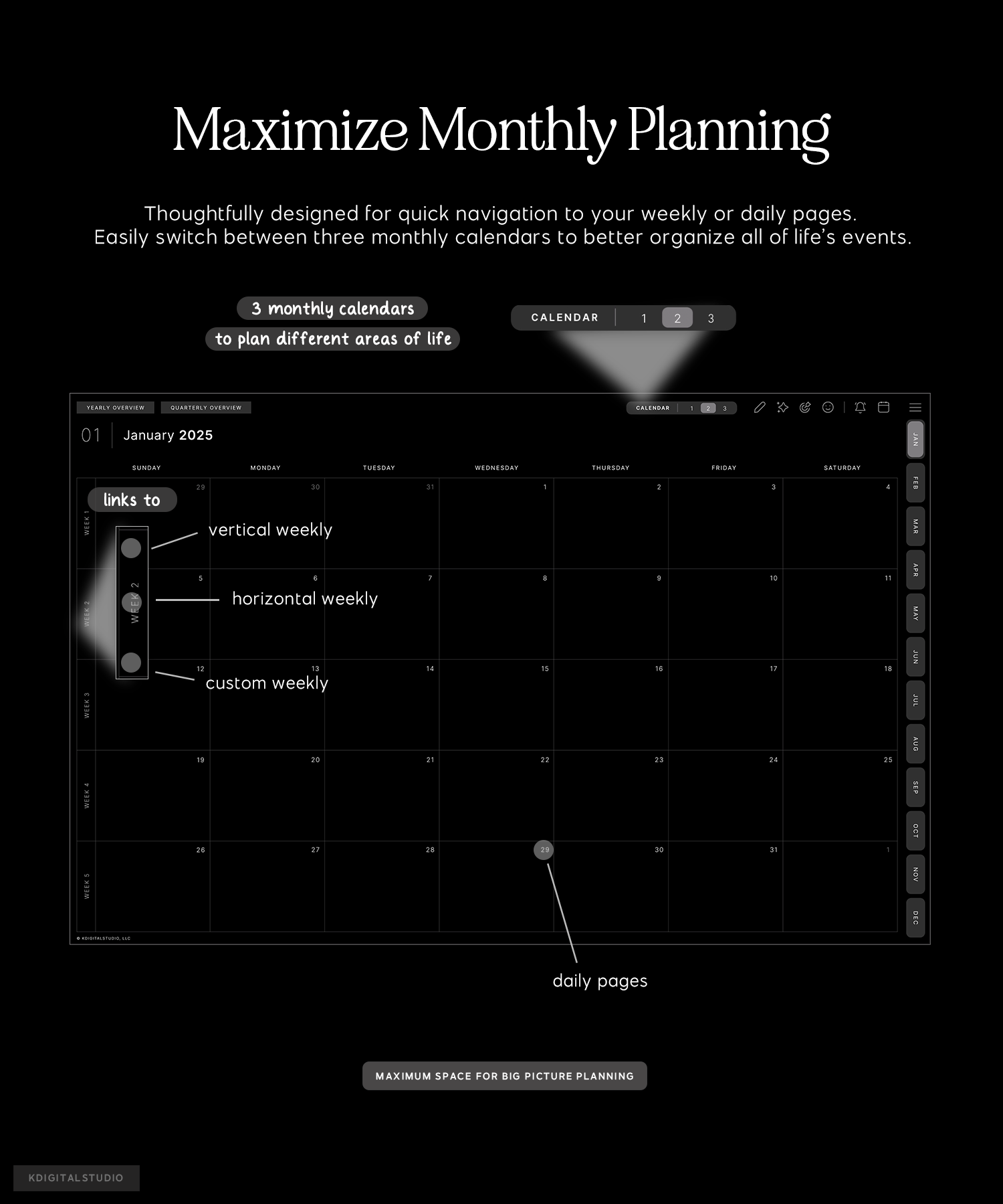 multiple monthly calendars in cyberry digital planner