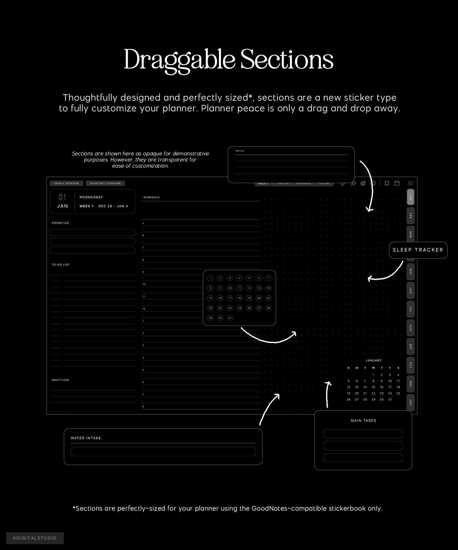 draggable sections in 2025 cyberry digital planner