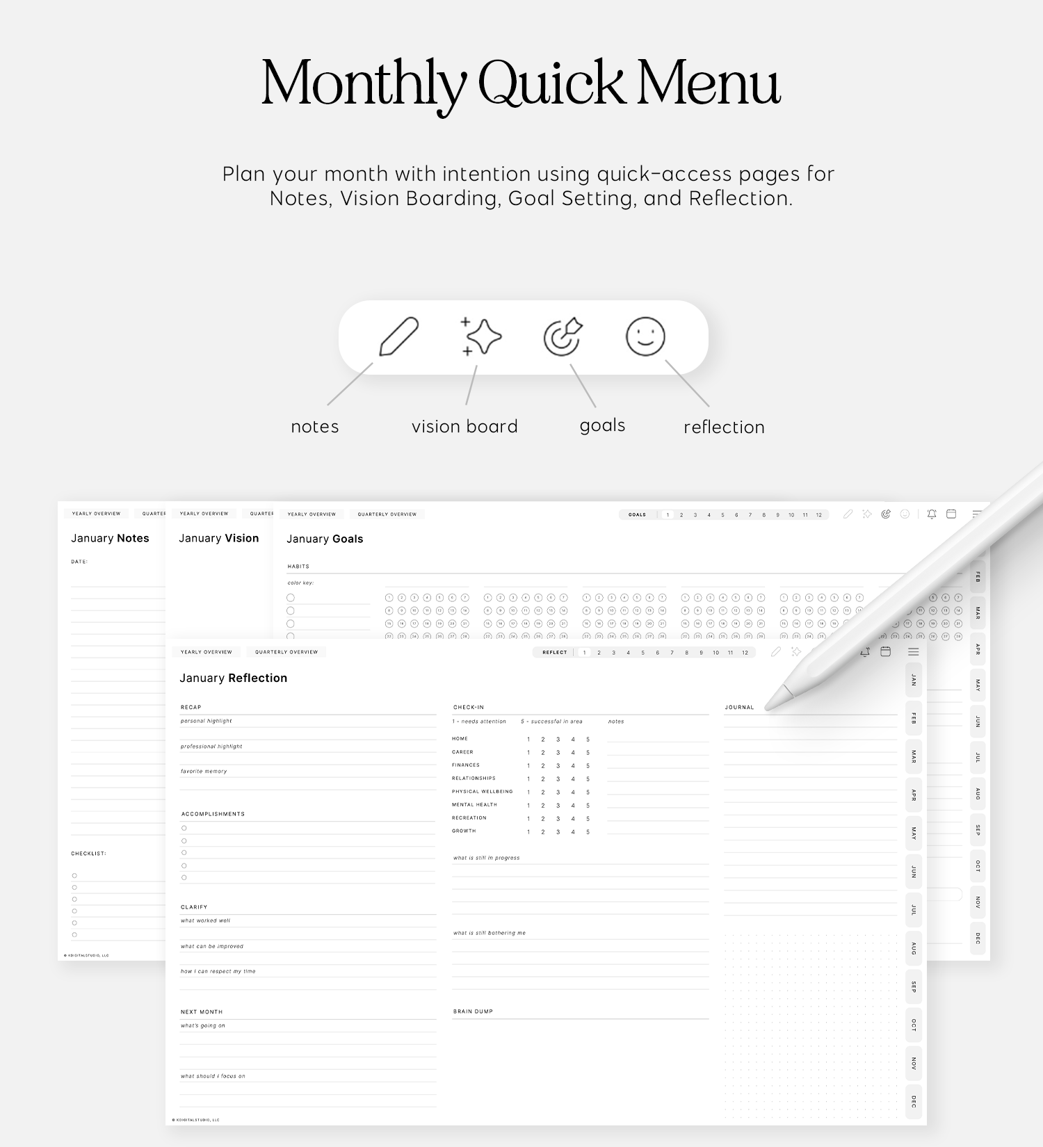 monthly quick menu in cyberry digital planner