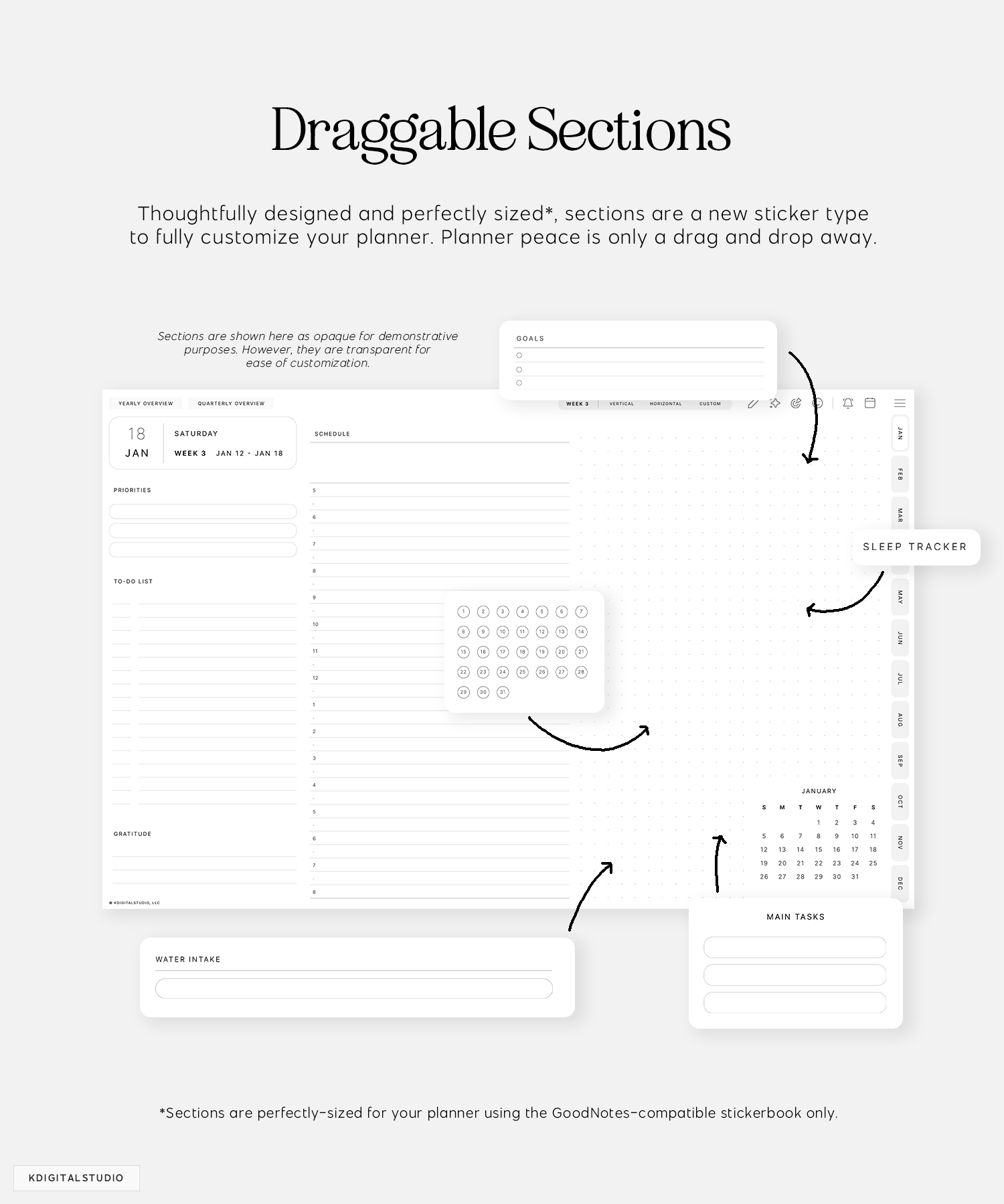 draggable sections cyberry digital planner 2025