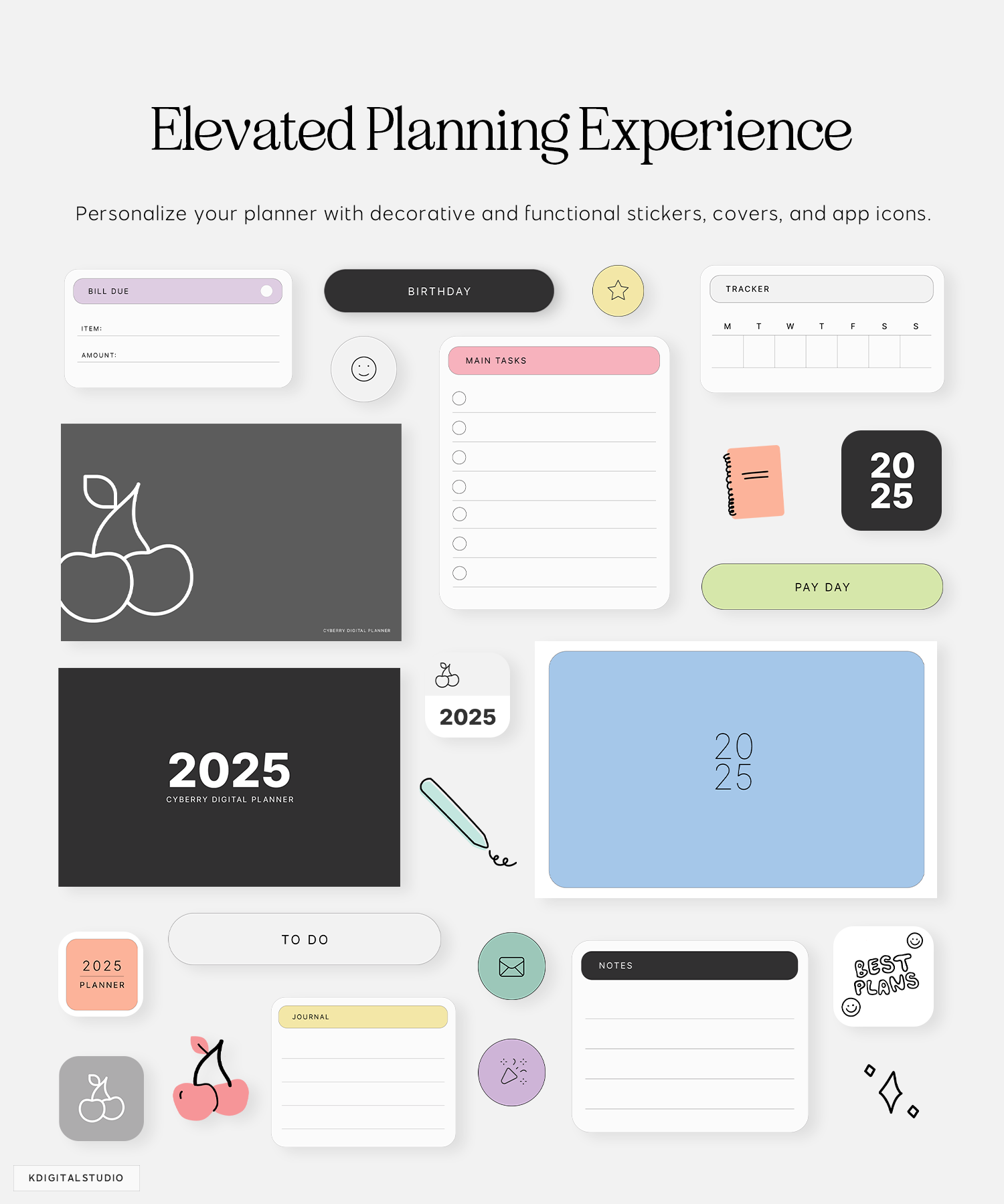 elevated planning experience with stickers, covers, and app icons for cyberry digital planner