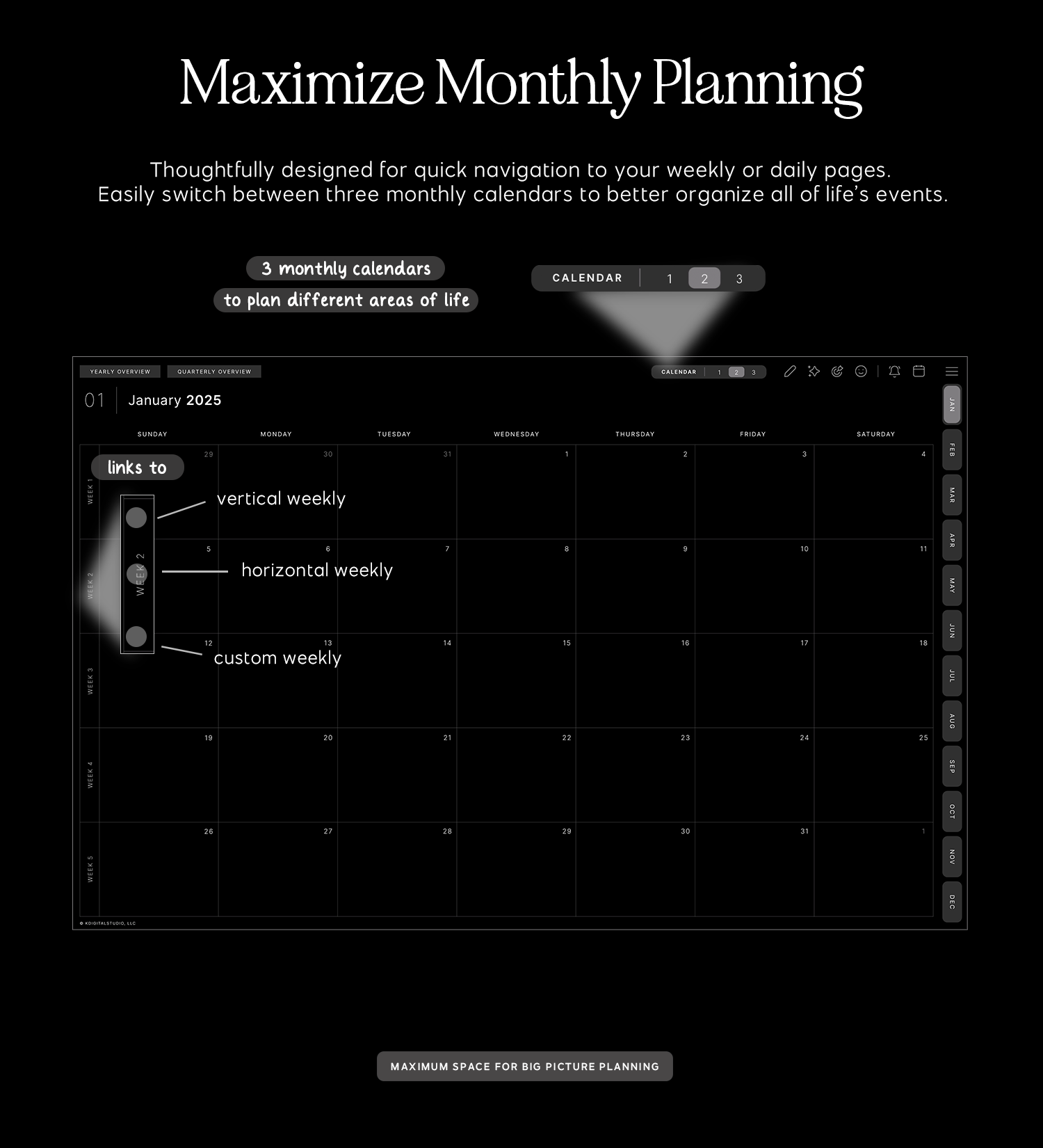 multiple monthly calendars in cyberry lite digital planner