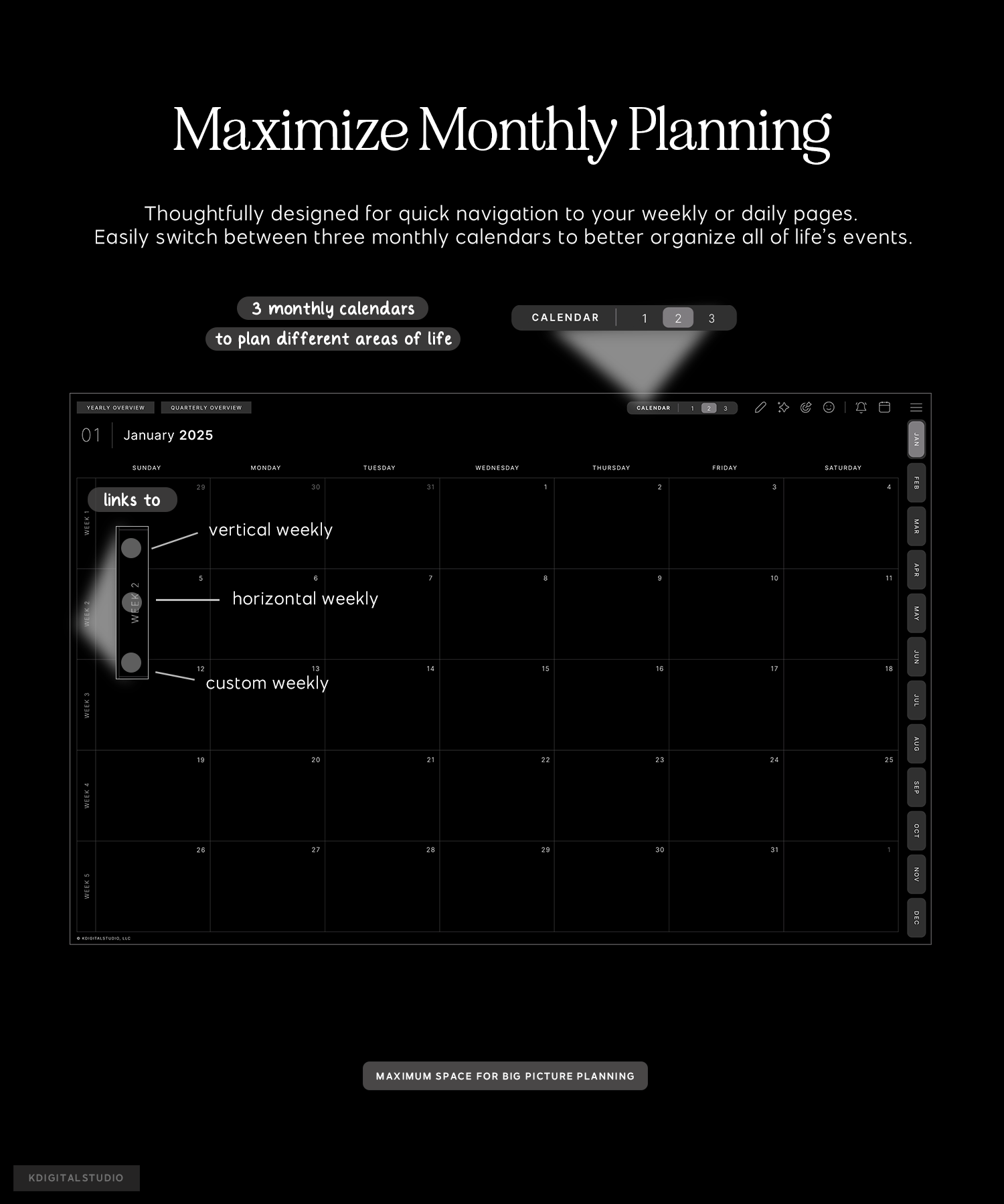 multiple monthly calendars in cyberry lite digital planner