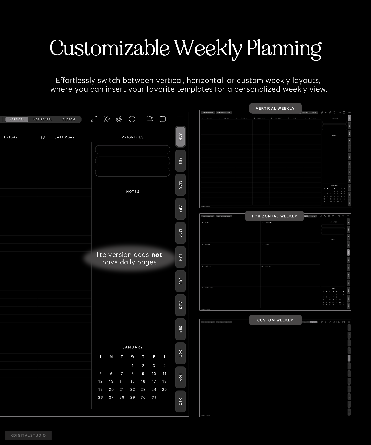 customizable weekly planning in cyberry lite digital planner