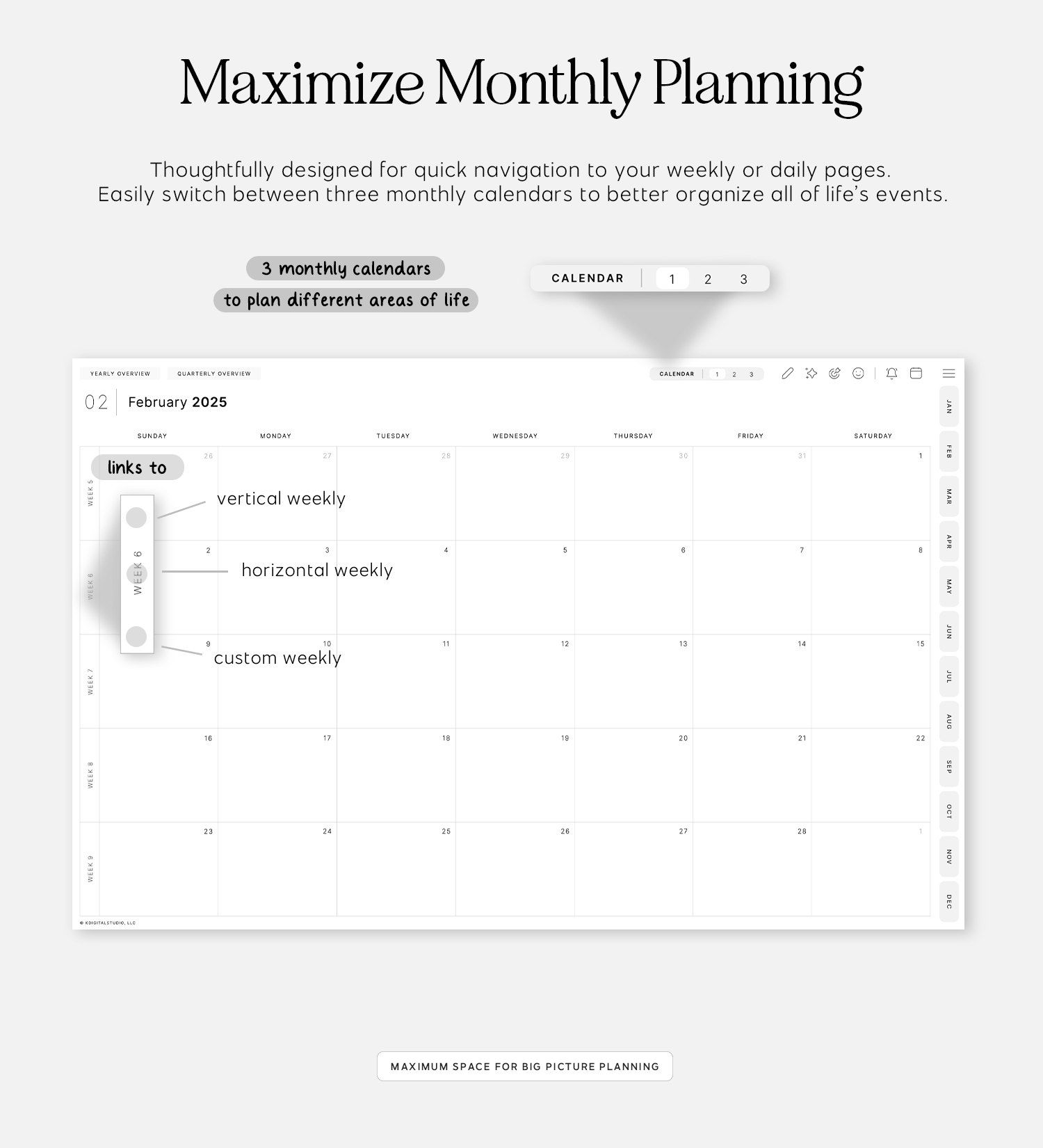 multiple monthly calendars in cyberry lite digital planner