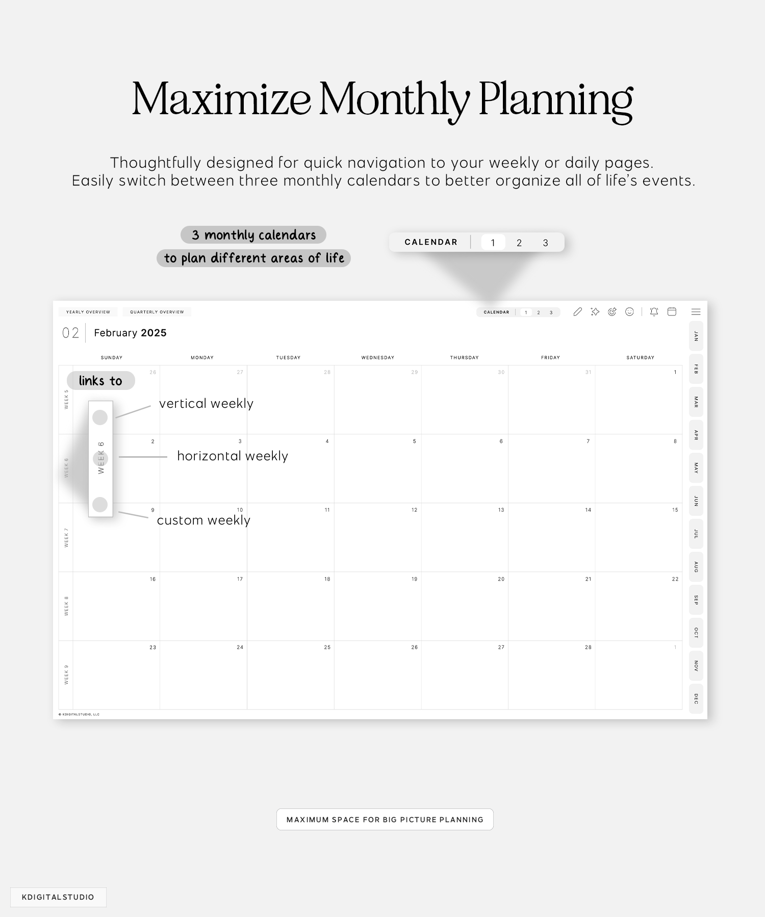 multiple monthly calendars in cyberry lite digital planner